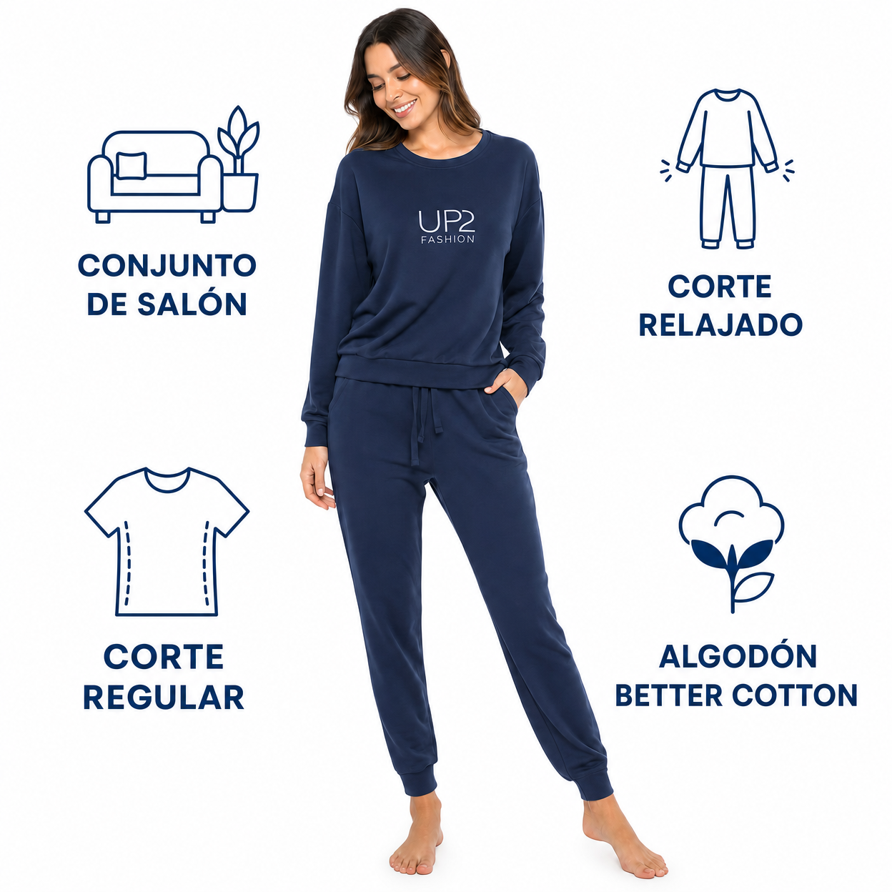 UP2 Fashion Conjunto Lounge Mujer Azul Marino