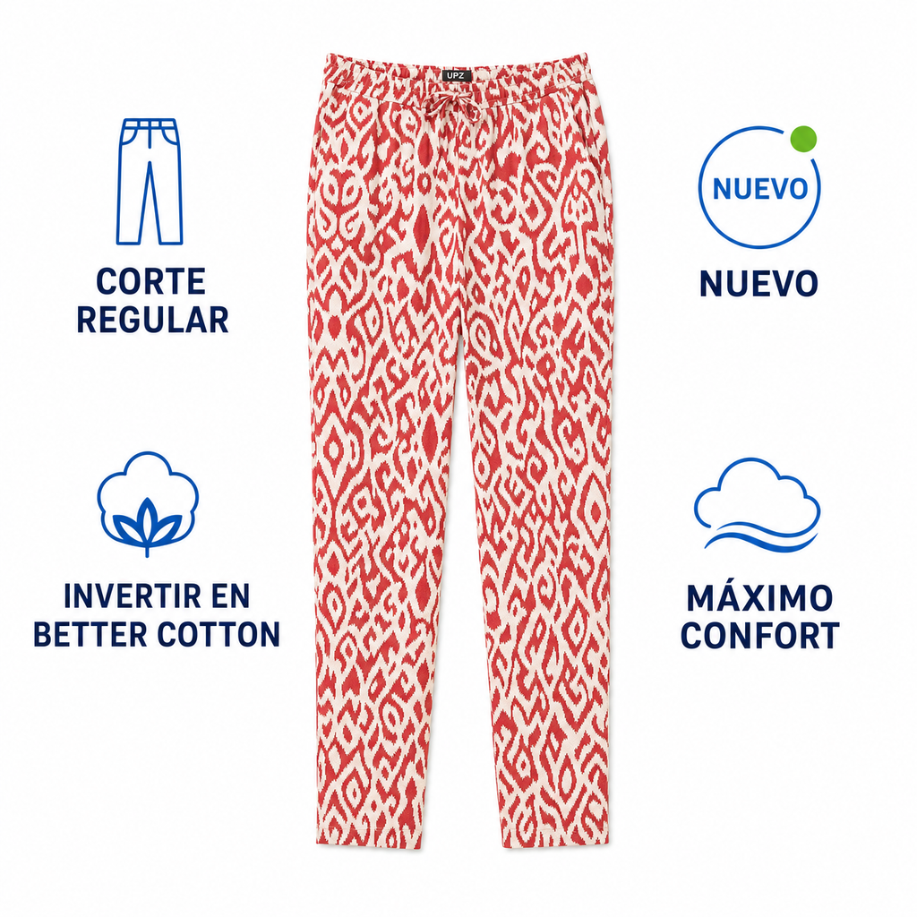 UPZ Fashion pantalón de confort estampado rojo y blanco