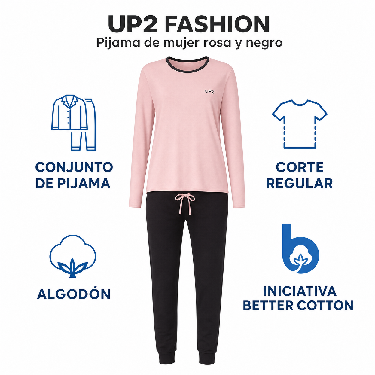 UP2 FASHION Pijama de mujer rosa y negro