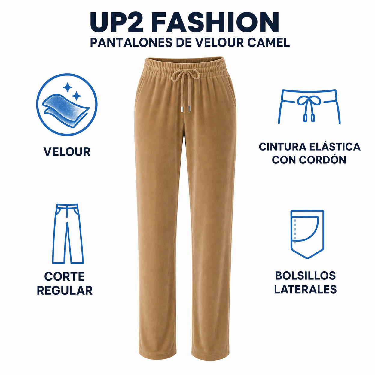 UP2 FASHION Pantalones de Velour Camel