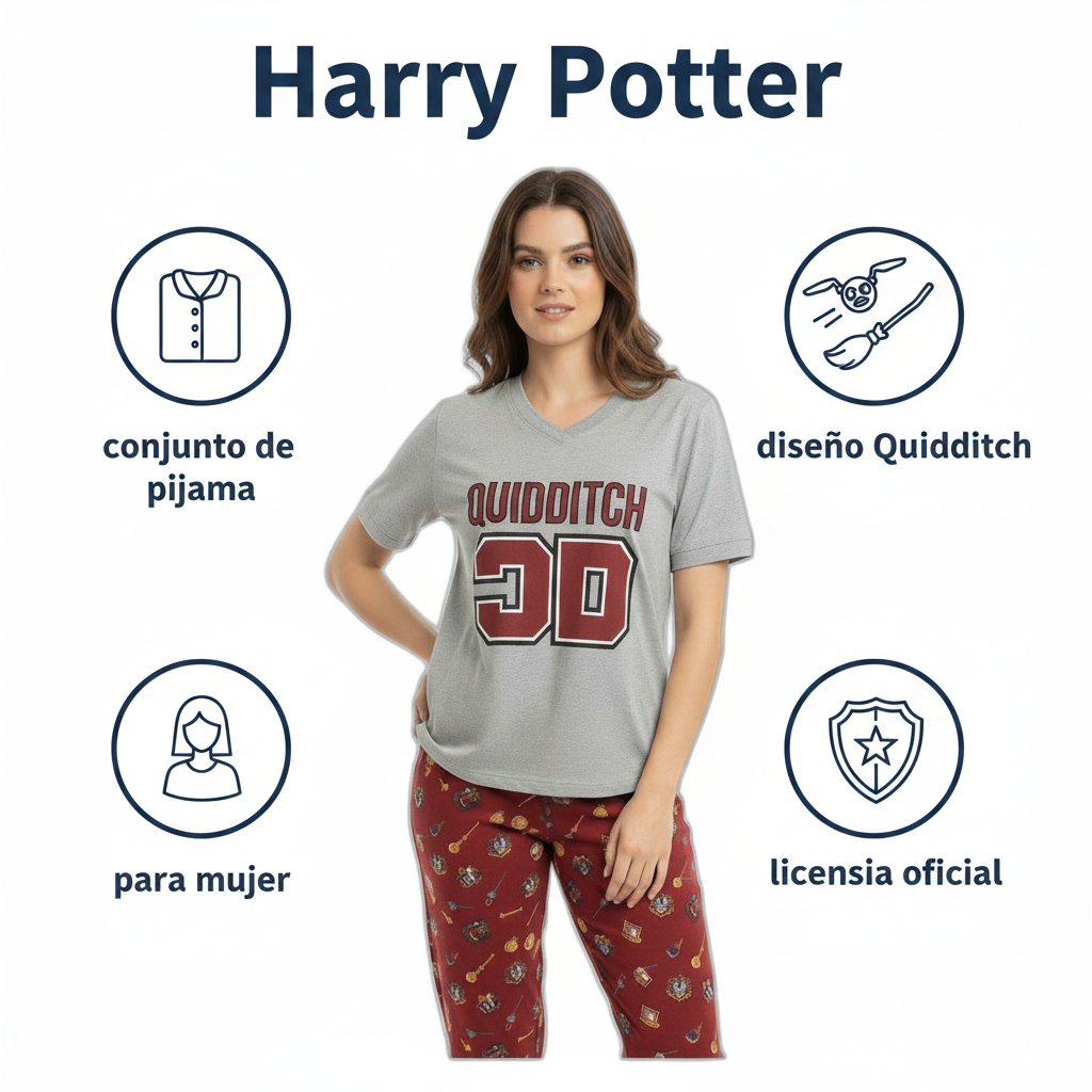 Harry Potter pijama de mujer Quidditch gris y rojo