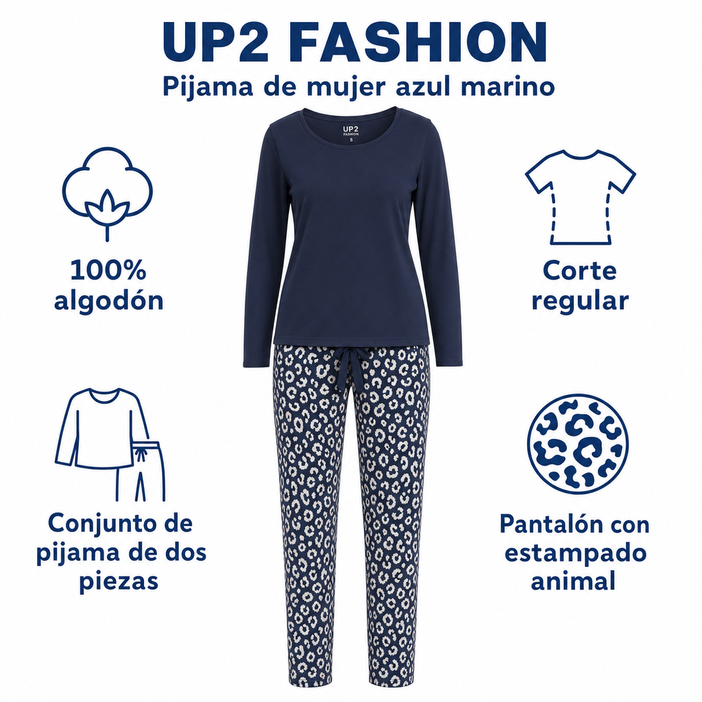 UP2 FASHION Pijama de mujer azul marino