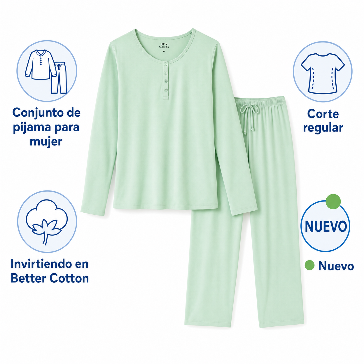 Pijama de mujer UP2 Fashion verde menta