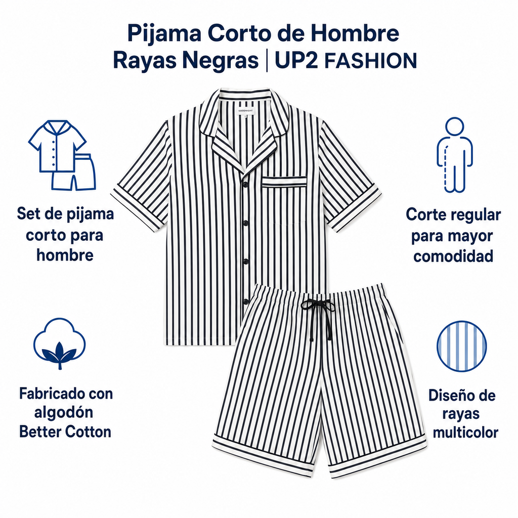 Pijama Corto de Hombre Rayas Negras | UP2 FASHION