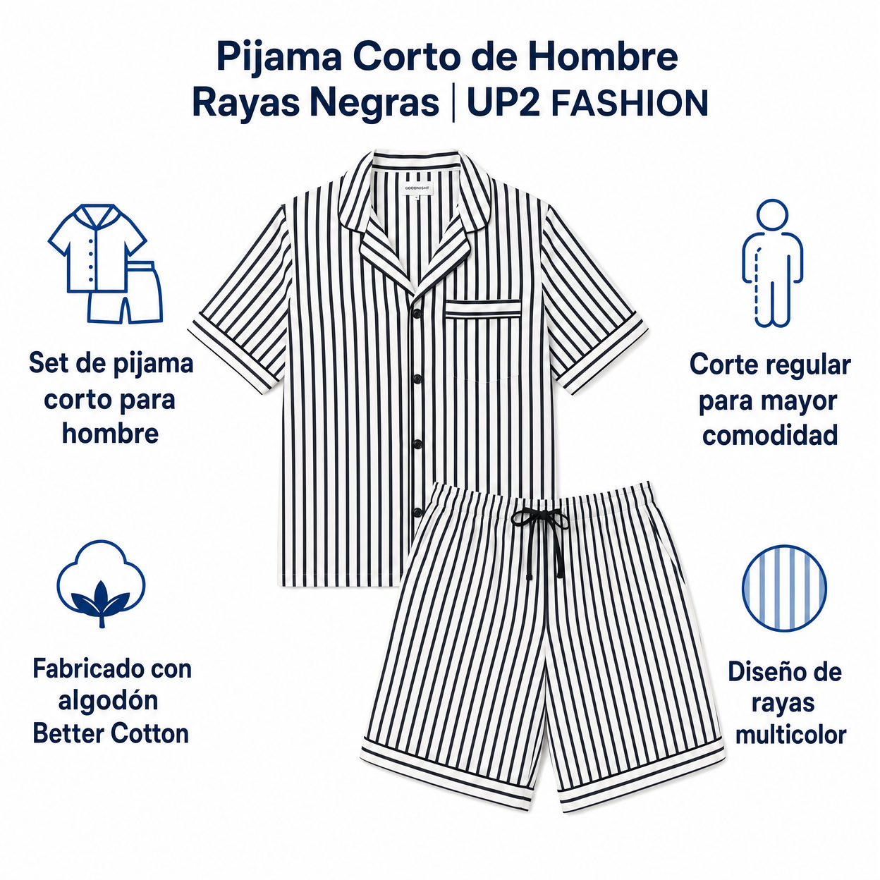 Pijama Corto de Hombre Rayas Negras | UP2 FASHION