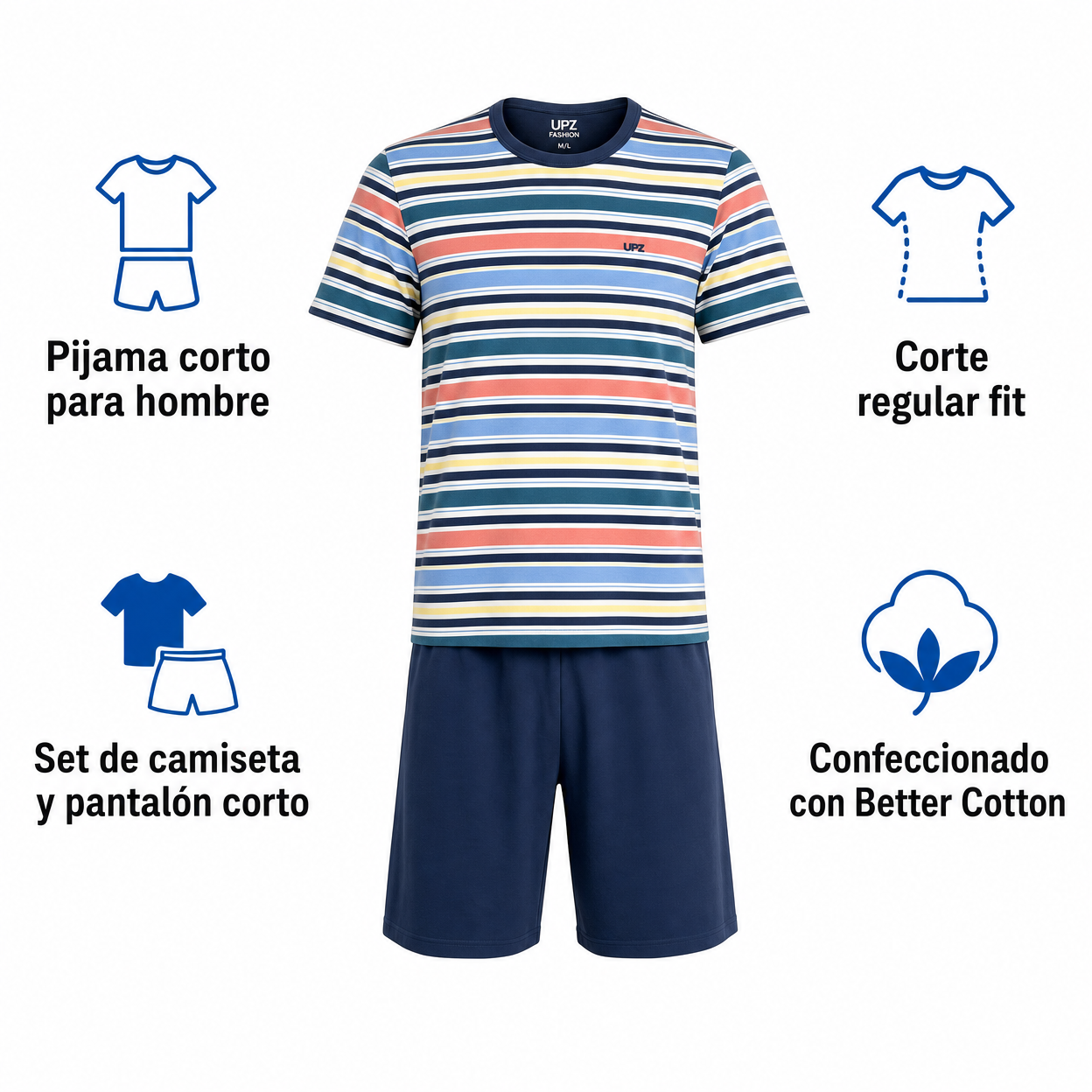 Pijama Corto Hombre UPZ Fashion Rayas Multicolor Talla M/L