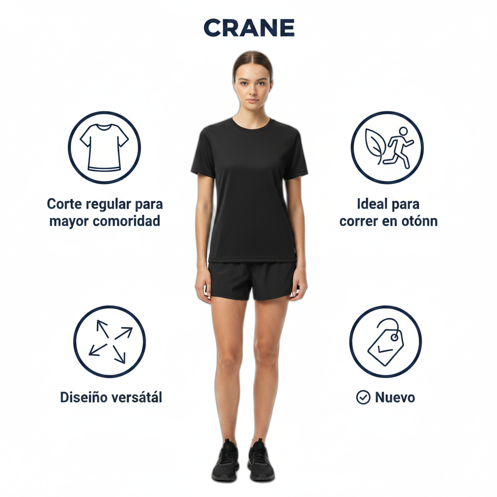 Crane Camiseta de Running Regular Fit Talla M (48/50) Negra