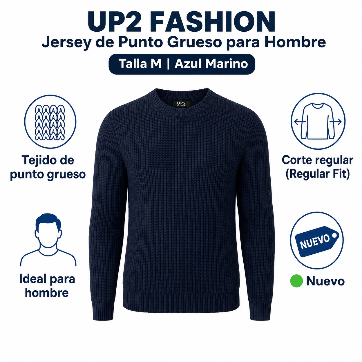 UP2 Fashion Jersey de Punto Grueso para Hombre Talla M Azul Marino