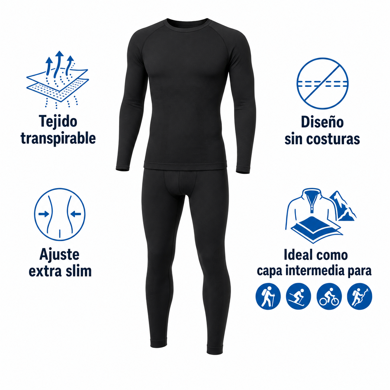 Ropa Interior Térmica ADVENTURIDGE Outdoorunterwäsche Sin Costuras XL Negro