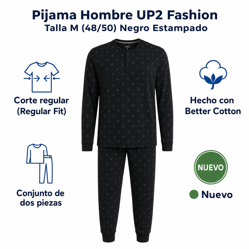 Pijama Hombre UP2 Fashion Talla M (48/50) Negro Estampado