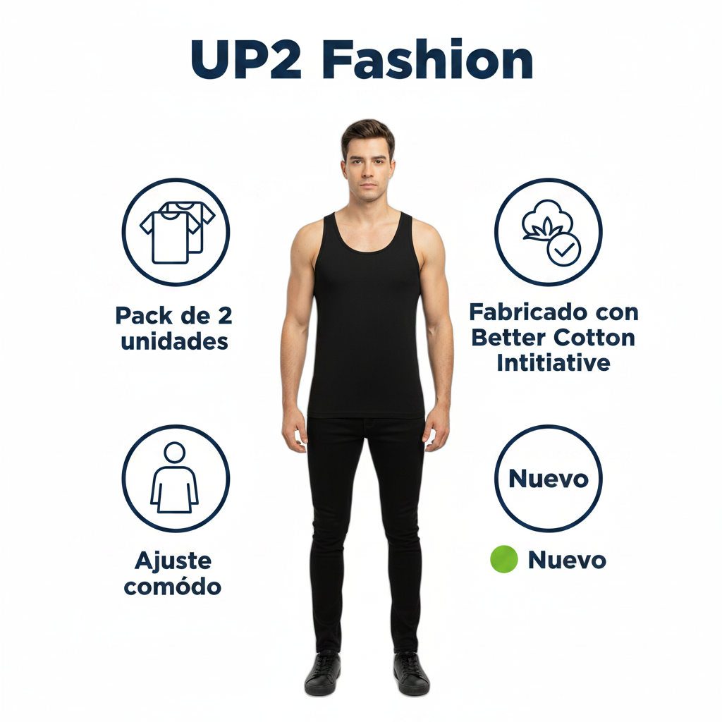 Camiseta Interior Hombre UP2 Fashion Talla XL Negra