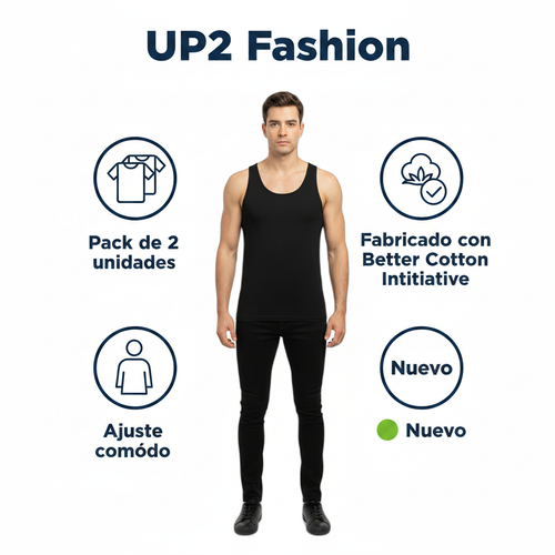 Camiseta Interior Hombre UP2 Fashion Talla XL Negra