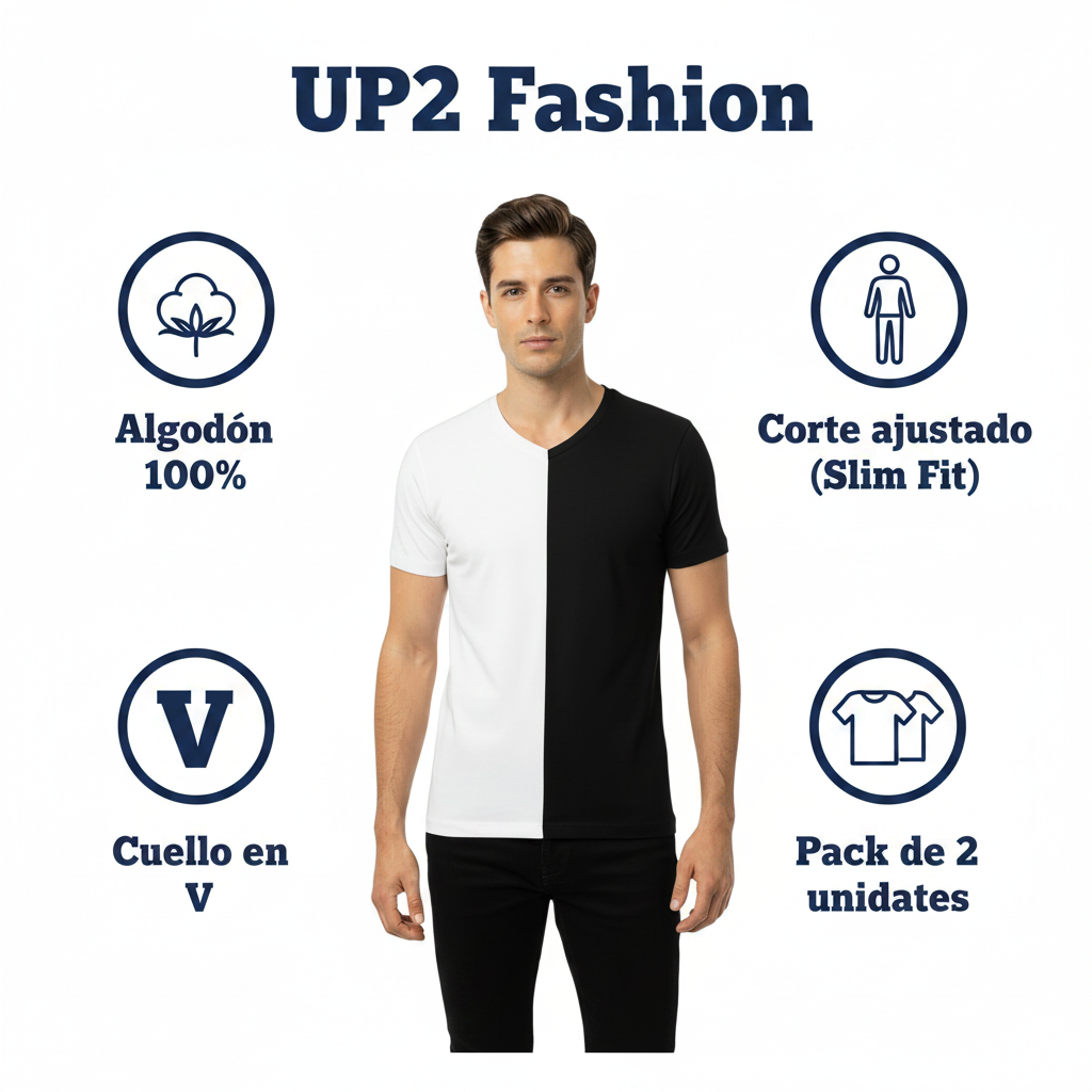 Camiseta de Hombre UP2 Fashion Pack 2x Slim Fit Talla L Blanco y Negro