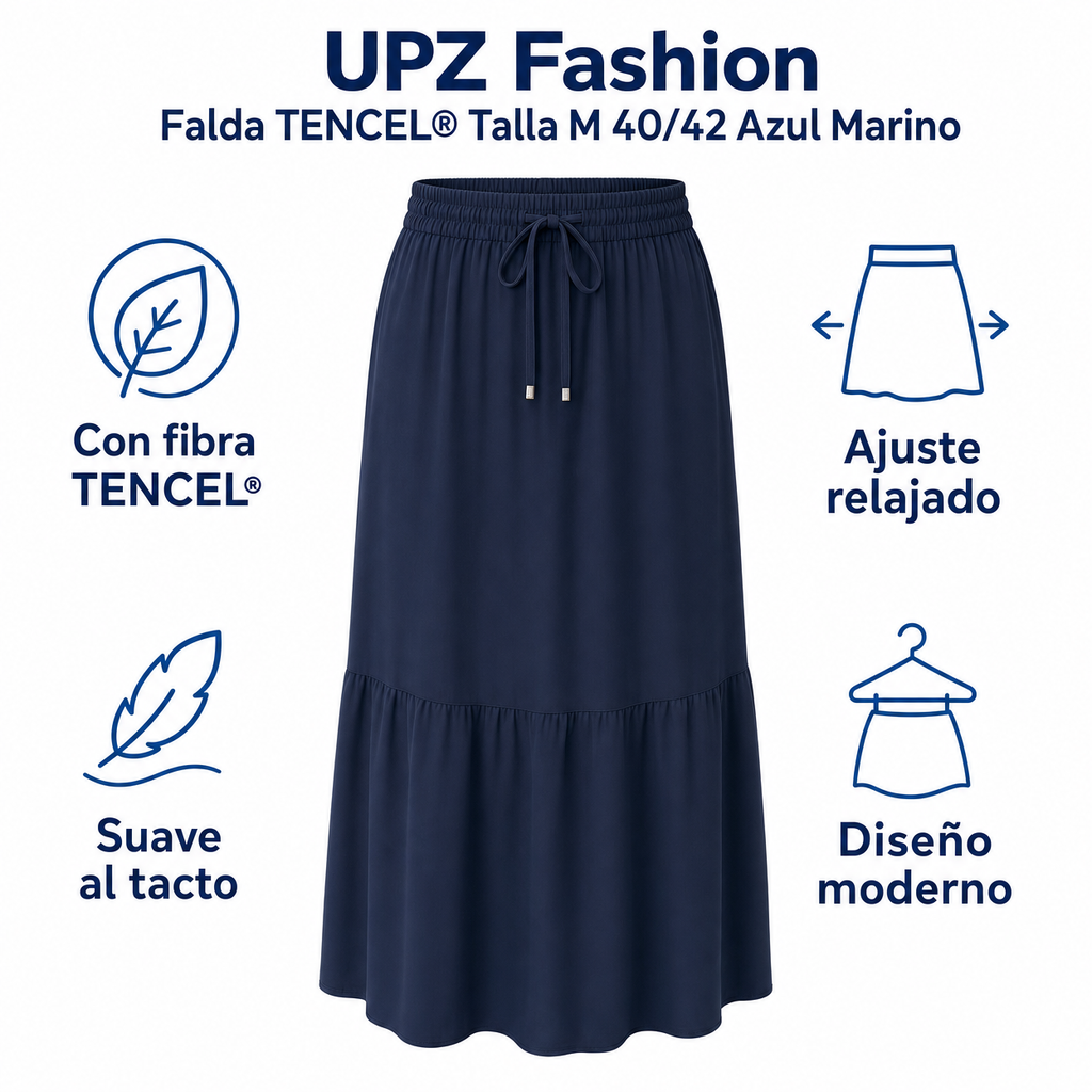 UPZ Fashion Falda TENCEL® Talla M 40/42 Azul Marino