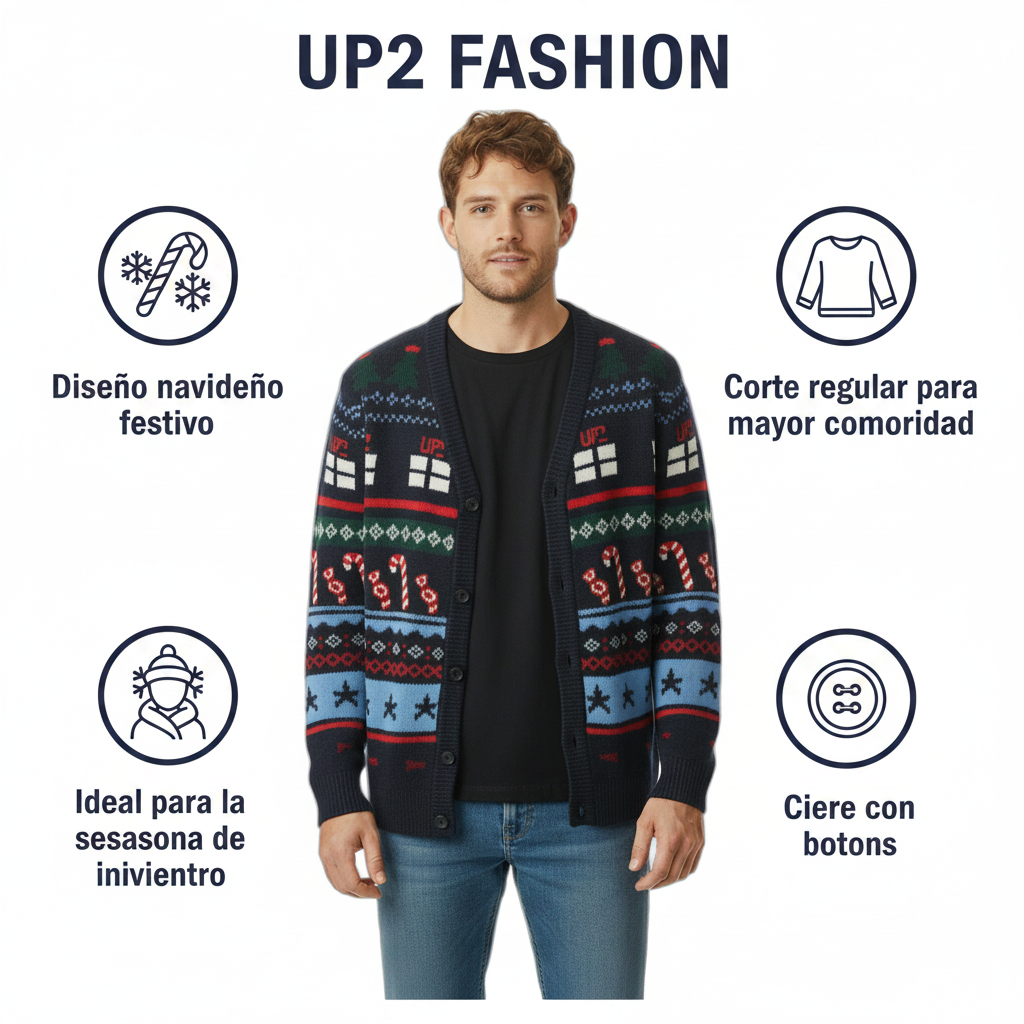 Cárdigan de Hombre UP2 FASHION con Diseño Navideño Multicolor