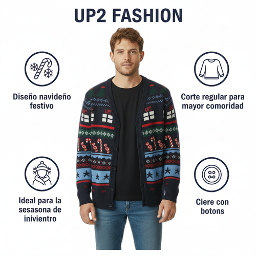 Cárdigan de Hombre UP2 FASHION con Diseño Navideño Multicolor