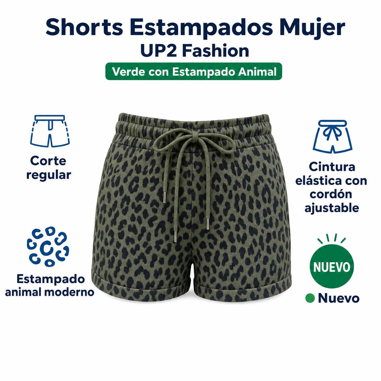 Shorts Estampados Mujer UP2 Fashion Verde con Estampado Animal