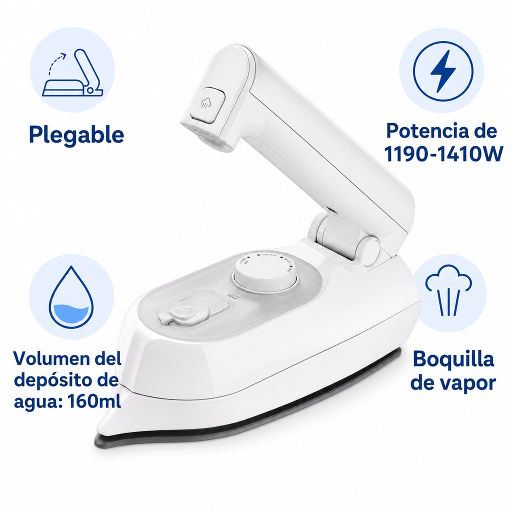 Plancha de Vapor Plegable 1190-1410W Blanca | Ambiano