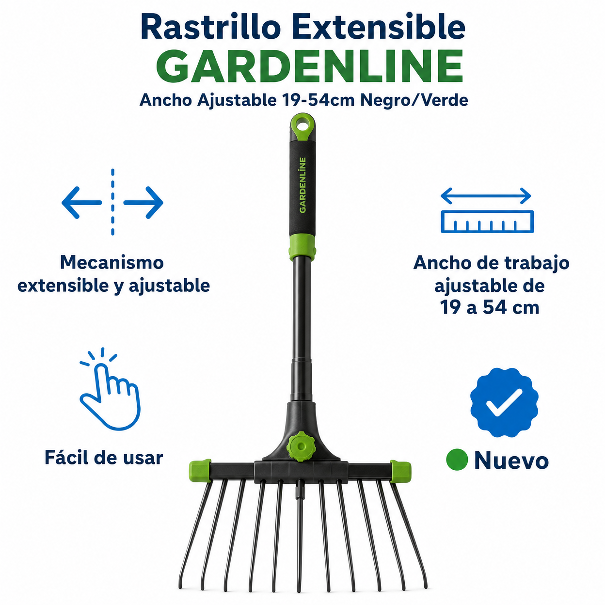 Rastrillo Extensible GARDENLINE Ancho Ajustable 19-54cm Negro/Verde