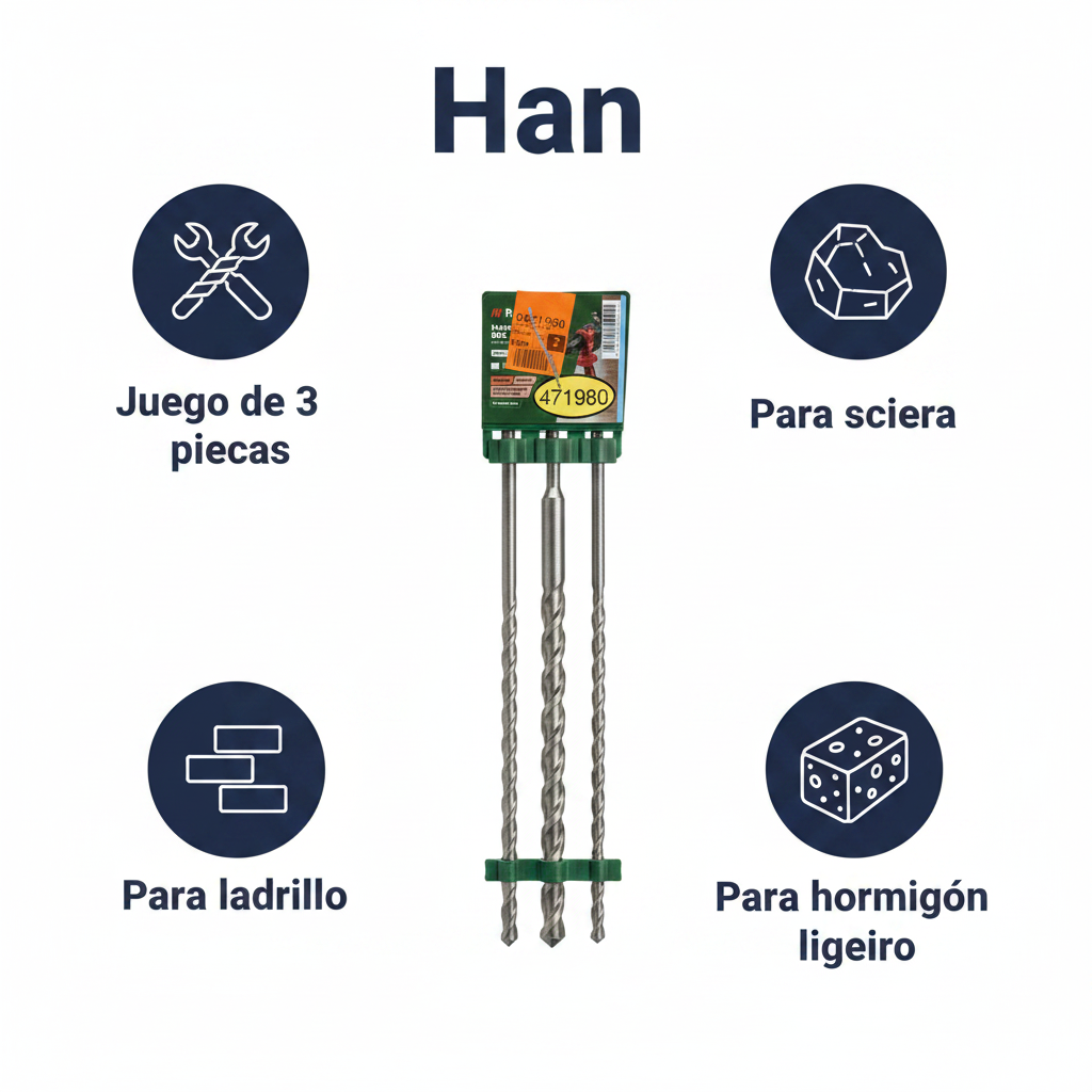 Juego de Brocas para Martillo Perforador SDS-Plus de 3 Piezas | Han