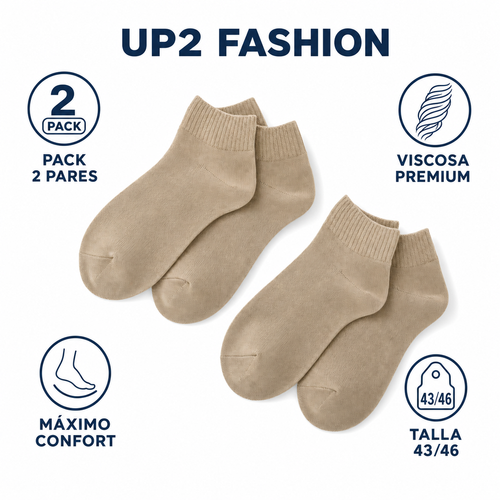 Calcetines de Viscosa UP2 Fashion Talla 43/46 Beige, Pack de 2 Pares