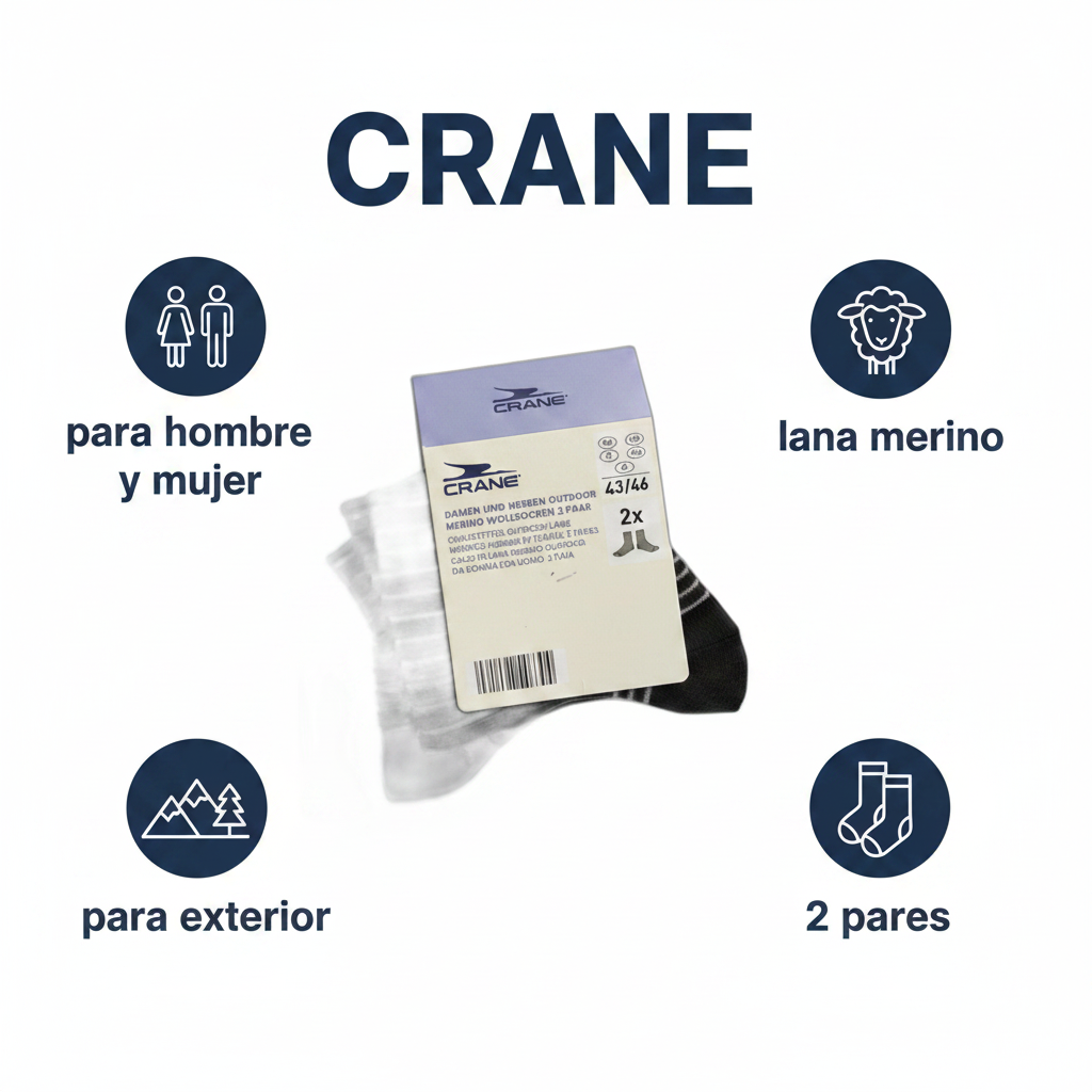 Calcetines de Lana Merino Outdoor CRANE 2 Pares Talla 43/46 Negro y Gris