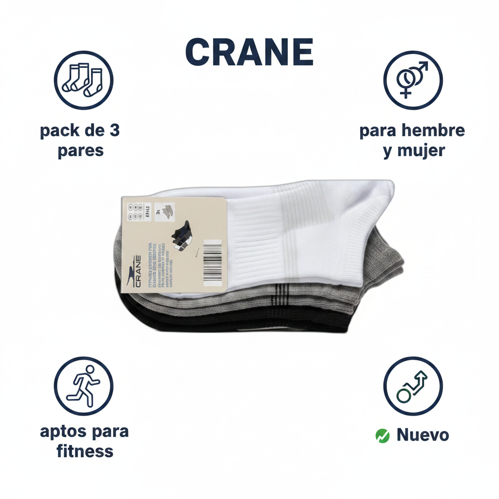 Calcetines de Fitness CRANE 3 pares 39/42 Blanco, Gris y Negro