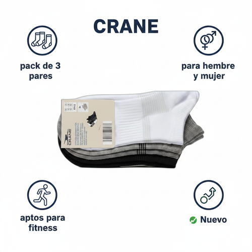 Calcetines de Fitness CRANE 3 pares 39/42 Blanco, Gris y Negro