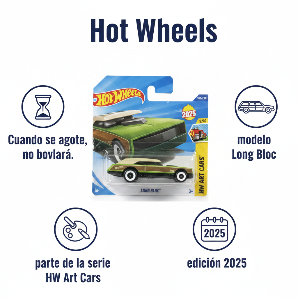 Hot Wheels Coche de juguete Long Bloc HW Art Cars 2025 Edición 135/250