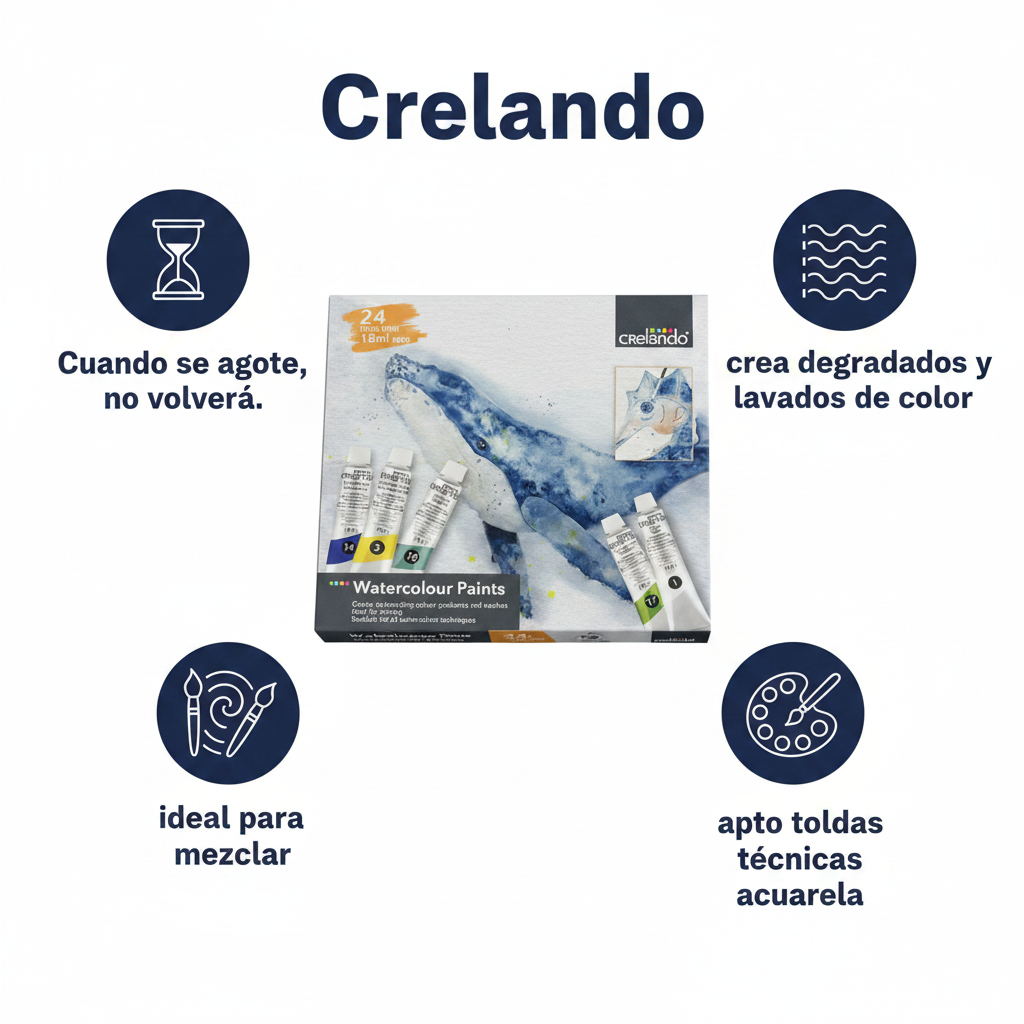 Crelando Pinturas de Acuarela, 24 tubos de 18ml cada uno, Multicolor