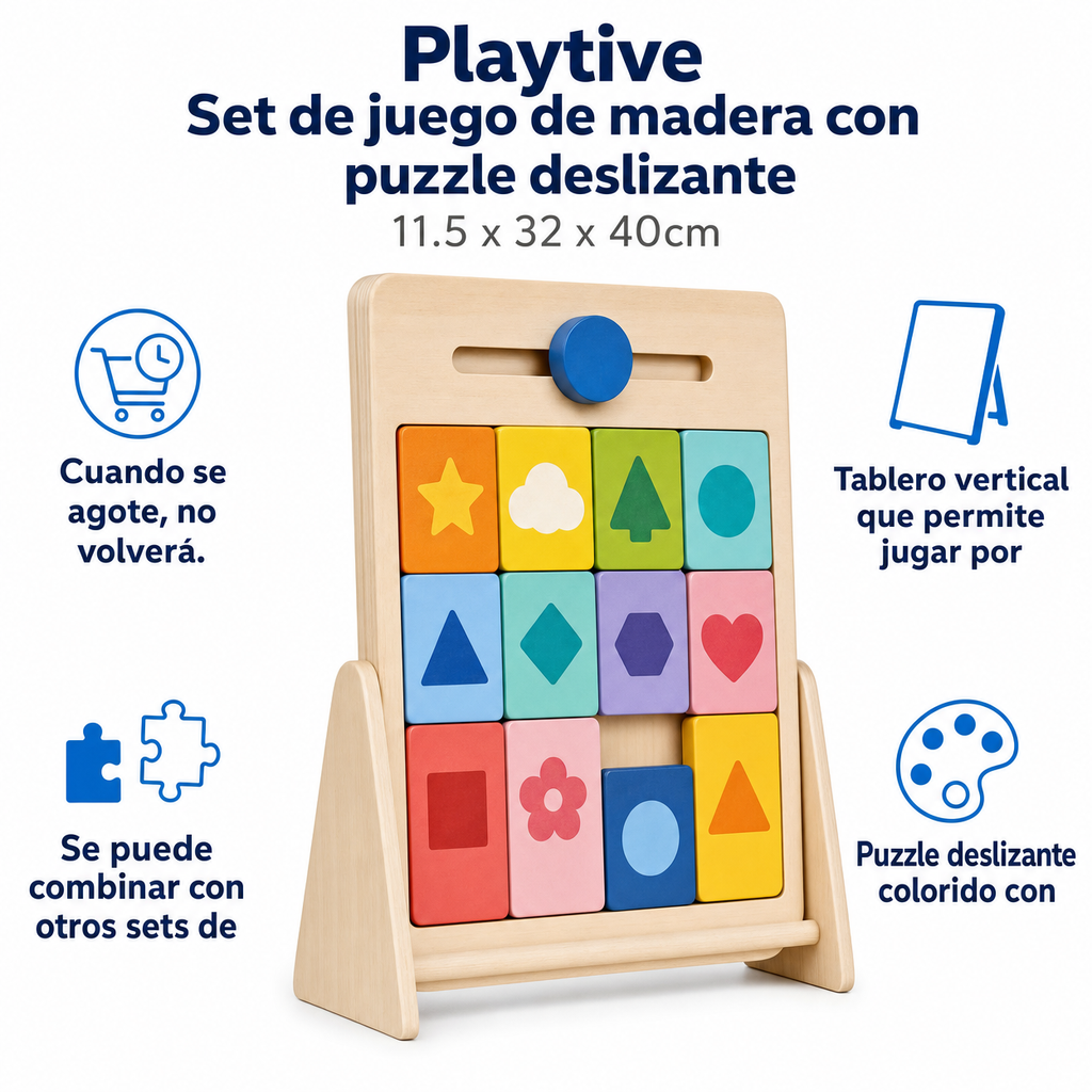 Playtive Set de juego de madera con puzzle deslizante, 11.5 x 32 x 40cm
