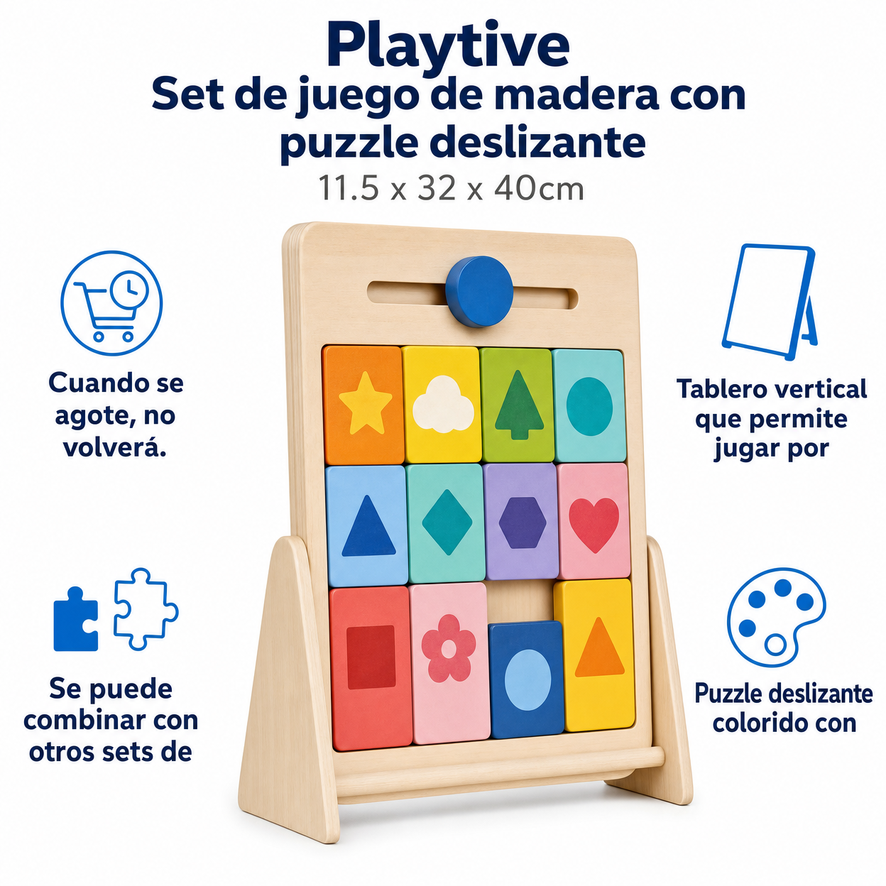 Playtive Set de juego de madera con puzzle deslizante, 11.5 x 32 x 40cm