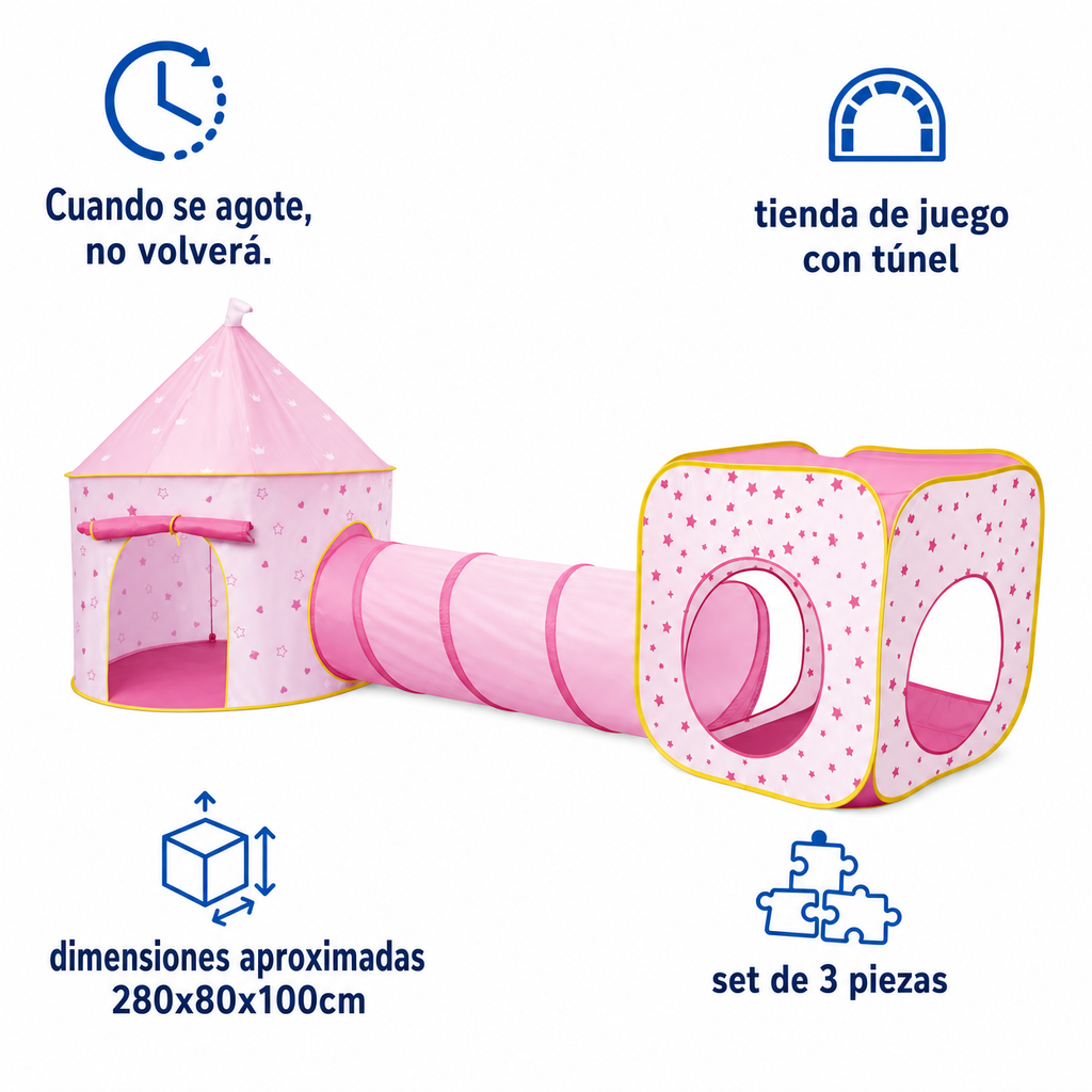 Playtive Tienda de Juego con Túnel, 280x80x100cm, rosa