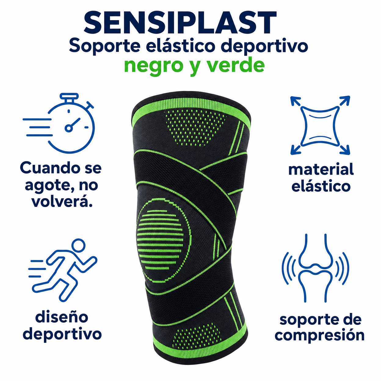 Sensiplast Soporte elástico deportivo negro y verde