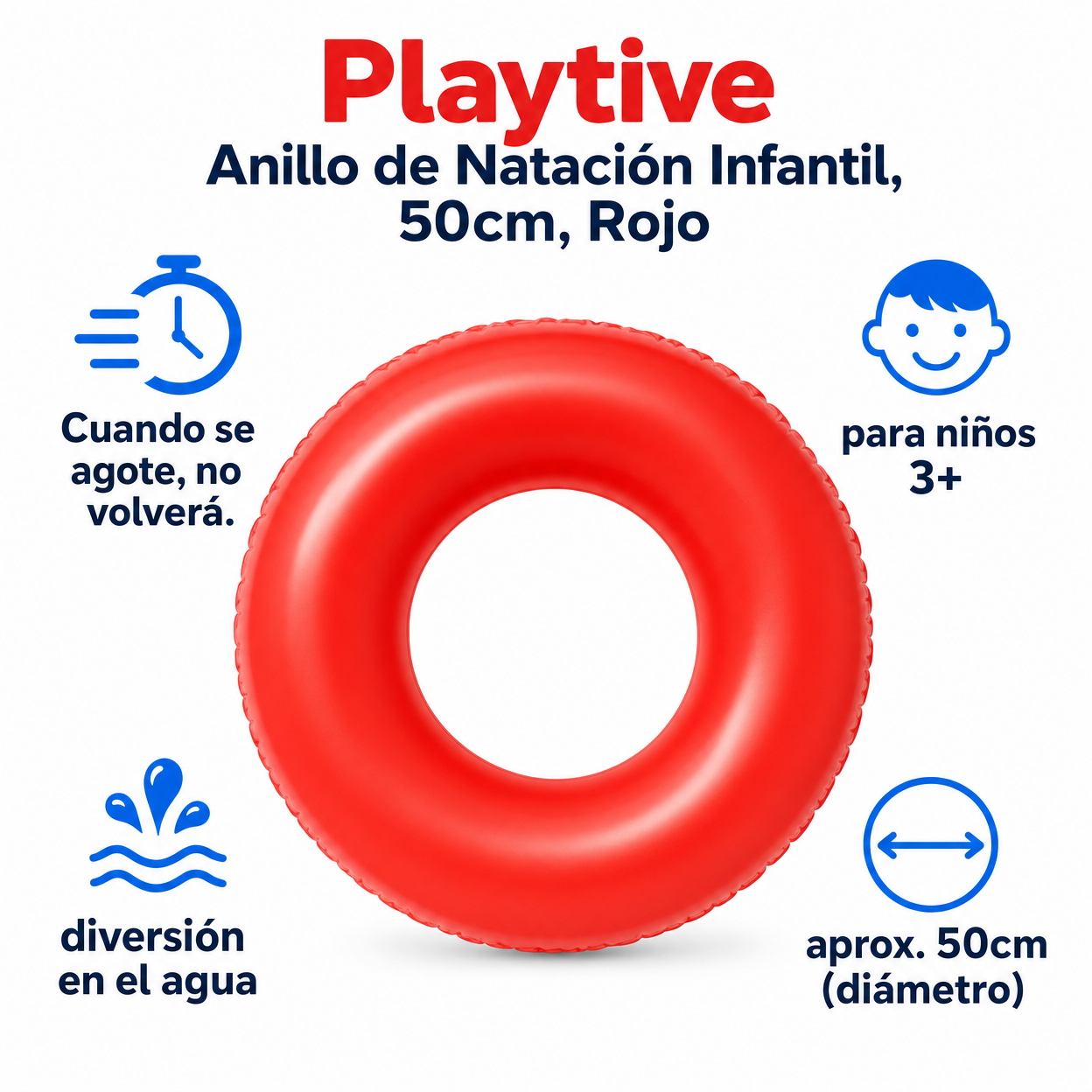 Playtive Anillo de Natación Infantil, 50cm, Rojo