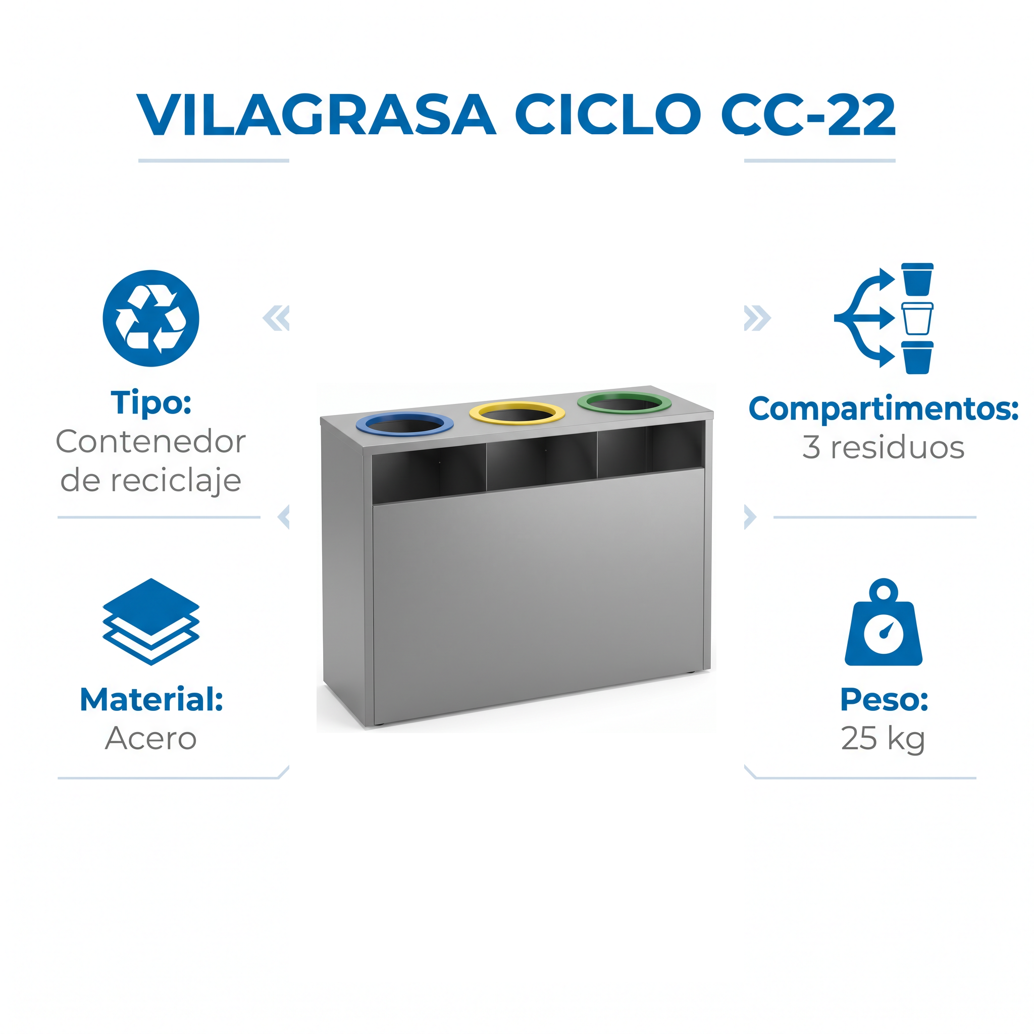 Papelera de Reciclaje Vilagrasa CC-22 — 22 Contenedor 3 Residuos De 7