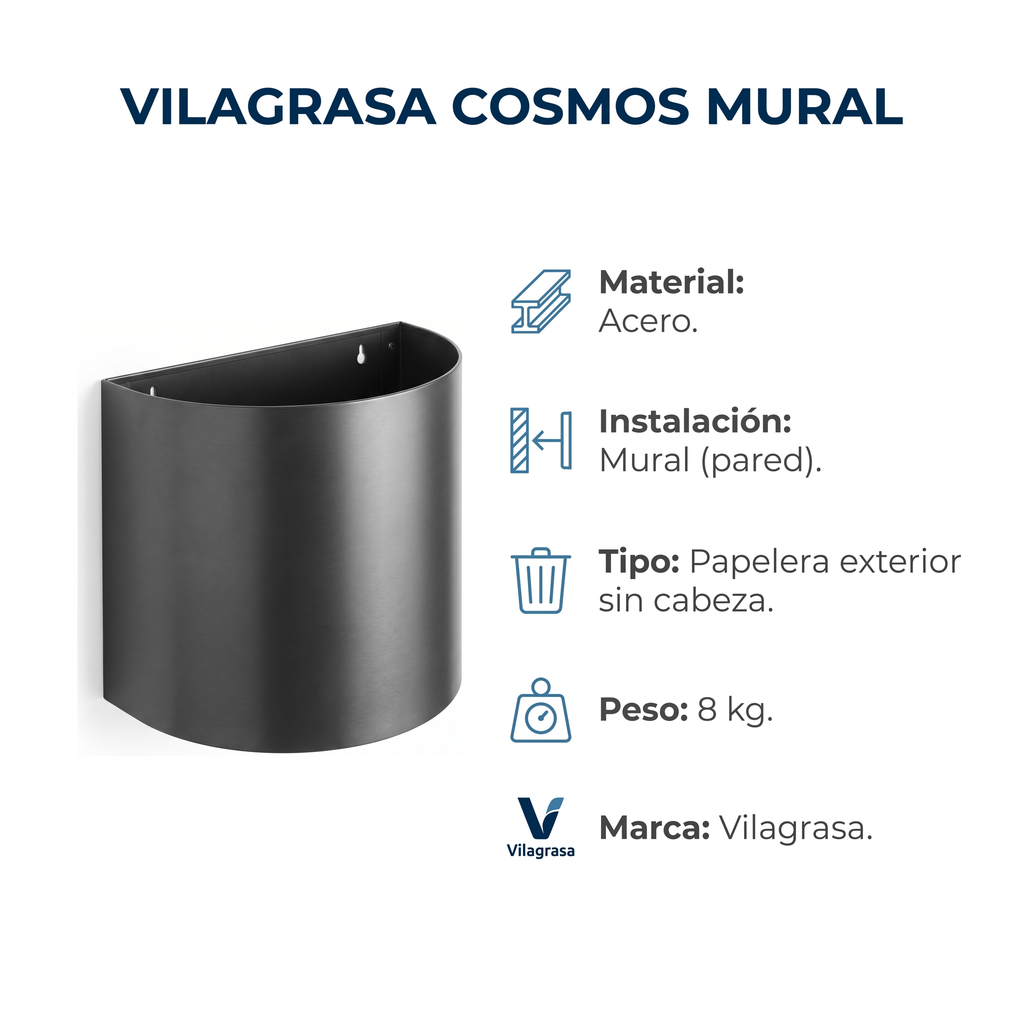 Papelera Exterior Vilagrasa COSMOS MURAL — Papeleras Cosmos Sin Cabeza Mural