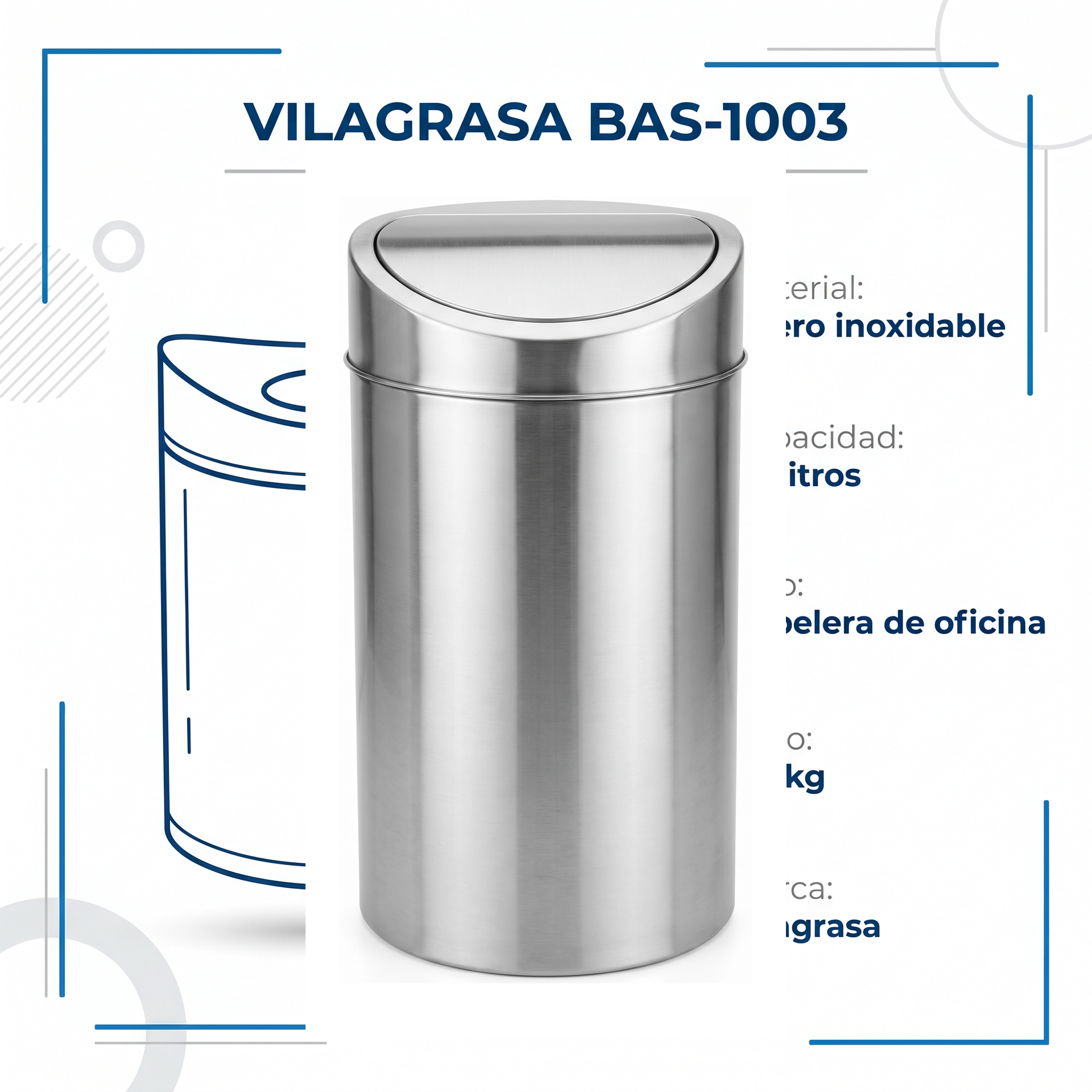 Papelera de Oficina Vilagrasa BAS-1003 — 1003 Inox 24 Litros