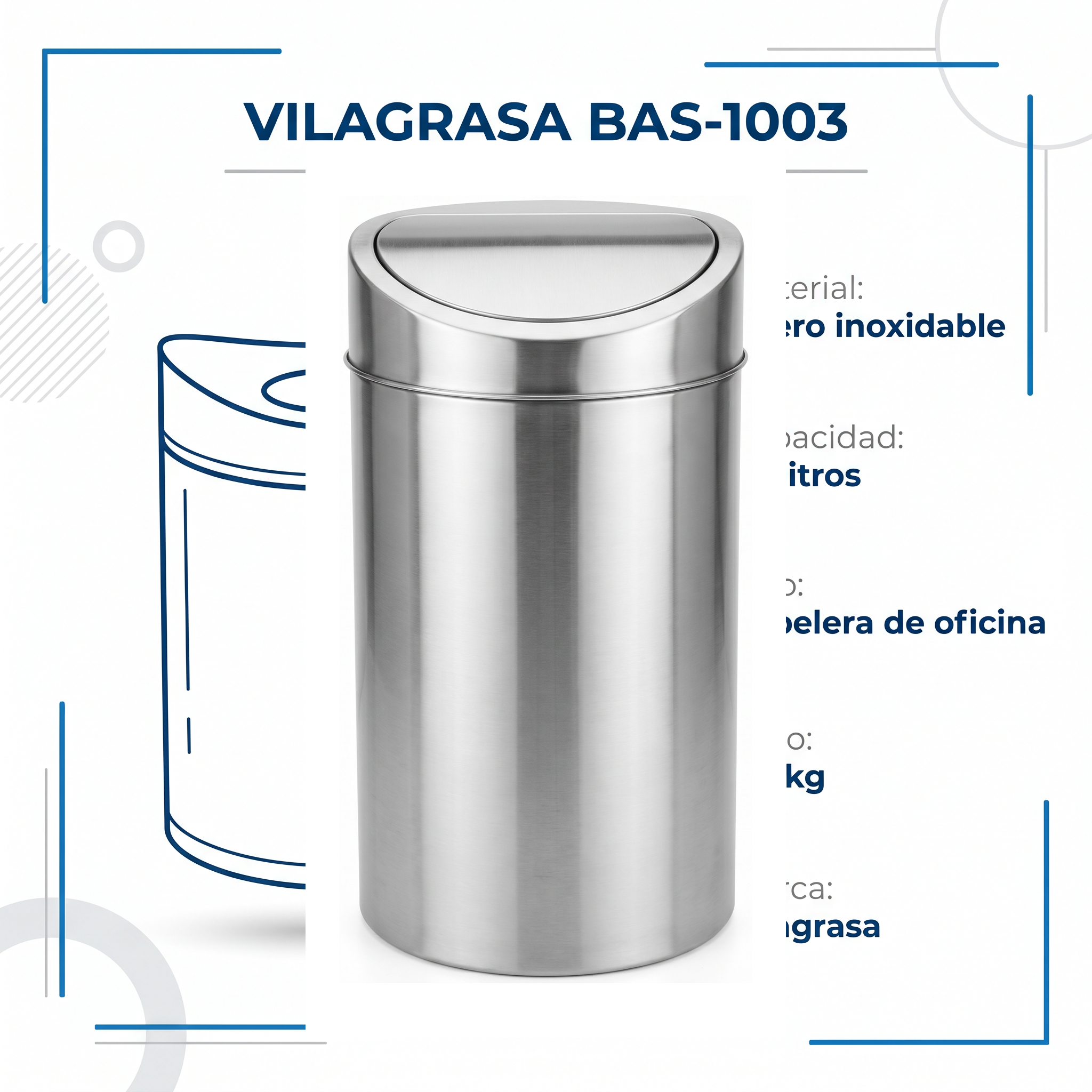 Papelera de Oficina Vilagrasa BAS-1003 — 1003 Inox 24 Litros