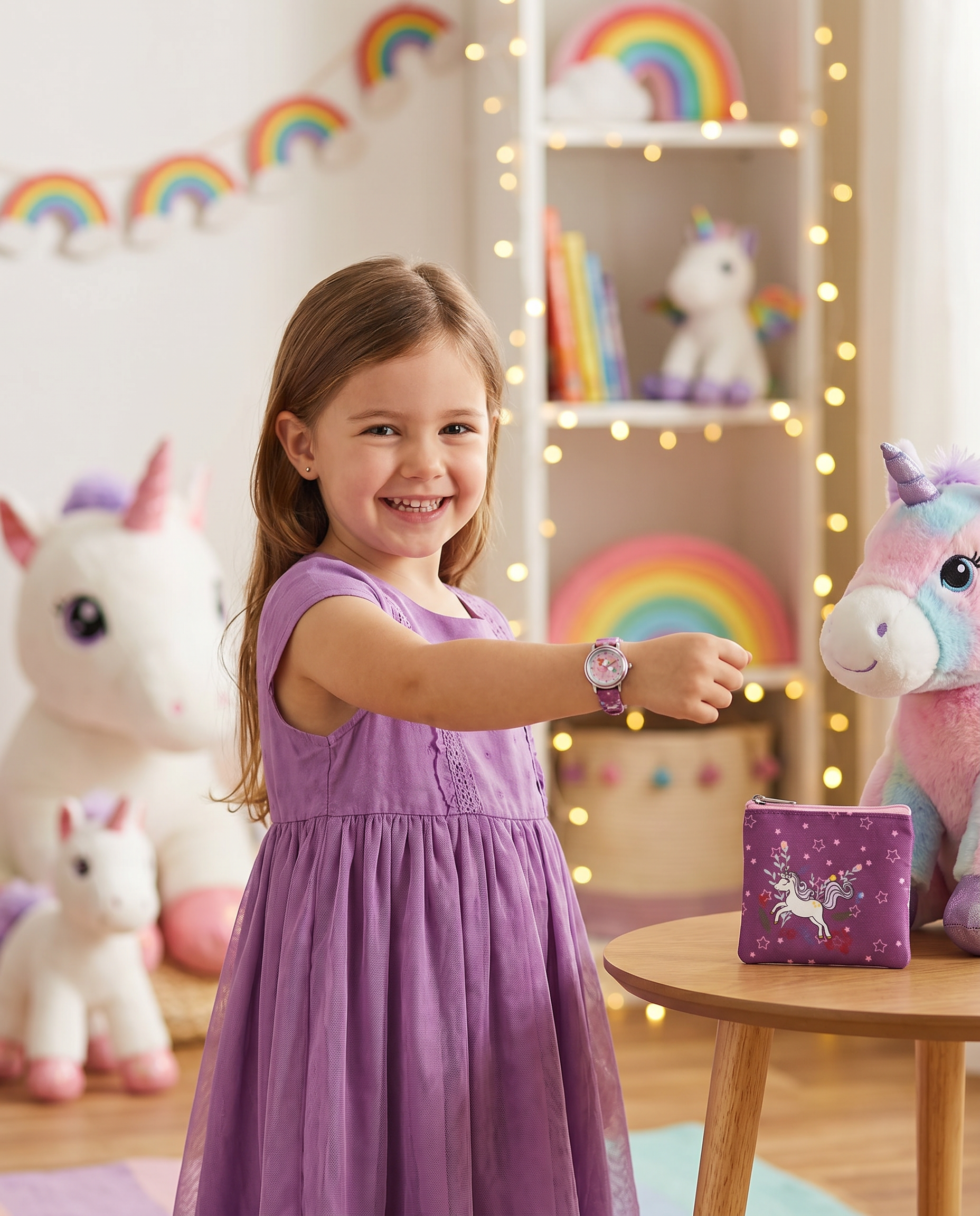 Set Reloj y Monedero Lupilu Niña Unicornio — Rosa/Morado con Estrellas