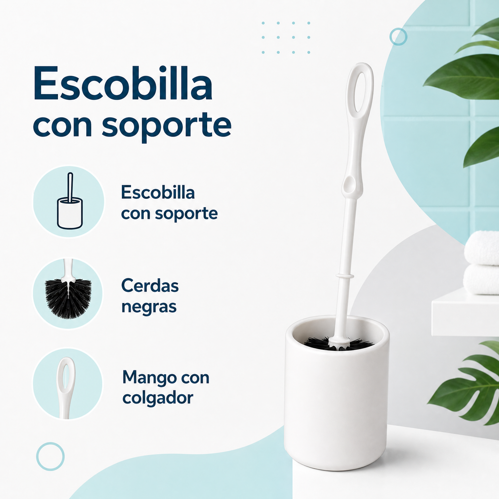 Escobilla de inodoro blanca con soporte