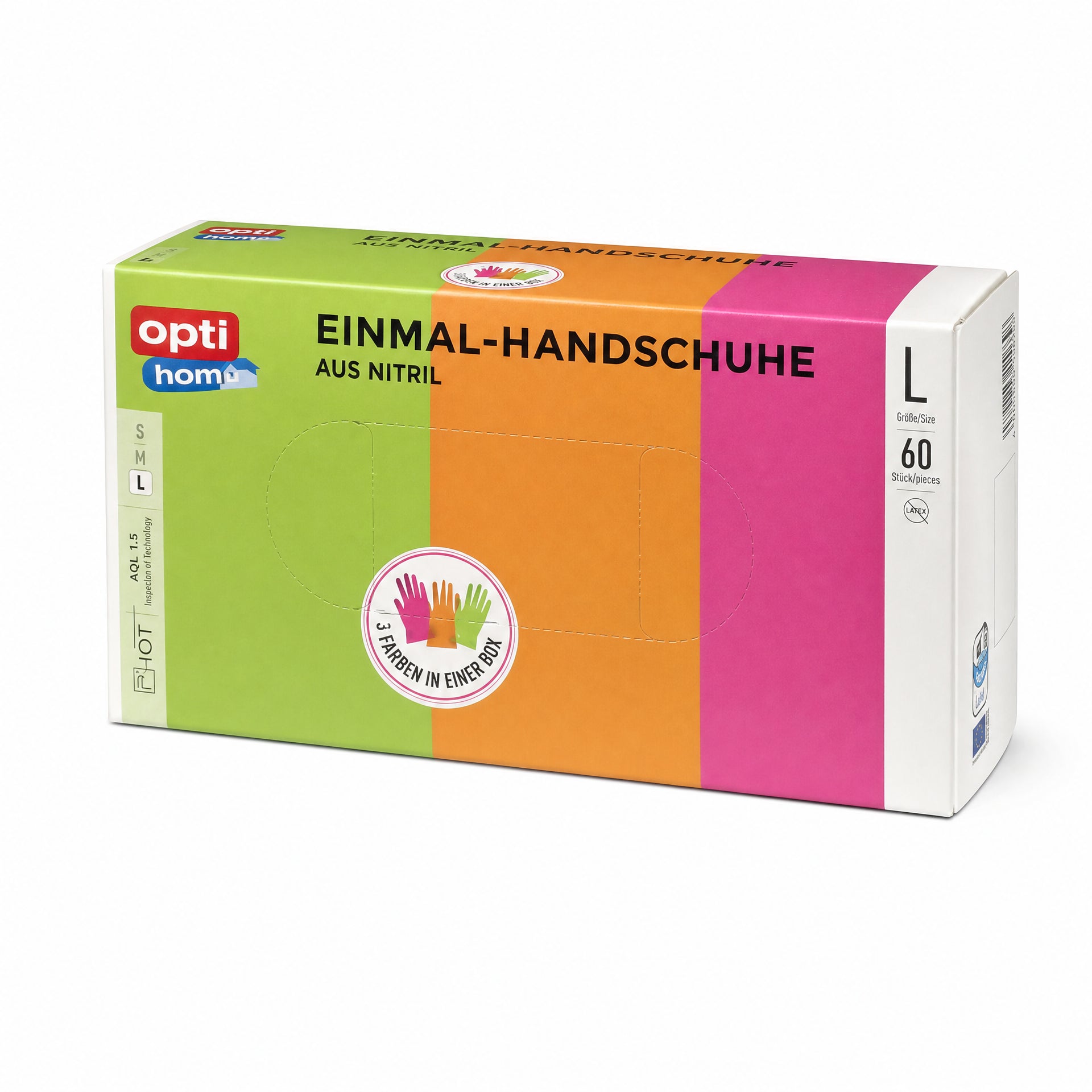 opti home Guantes desechables de nitrilo, 60 unidades, 3 colores