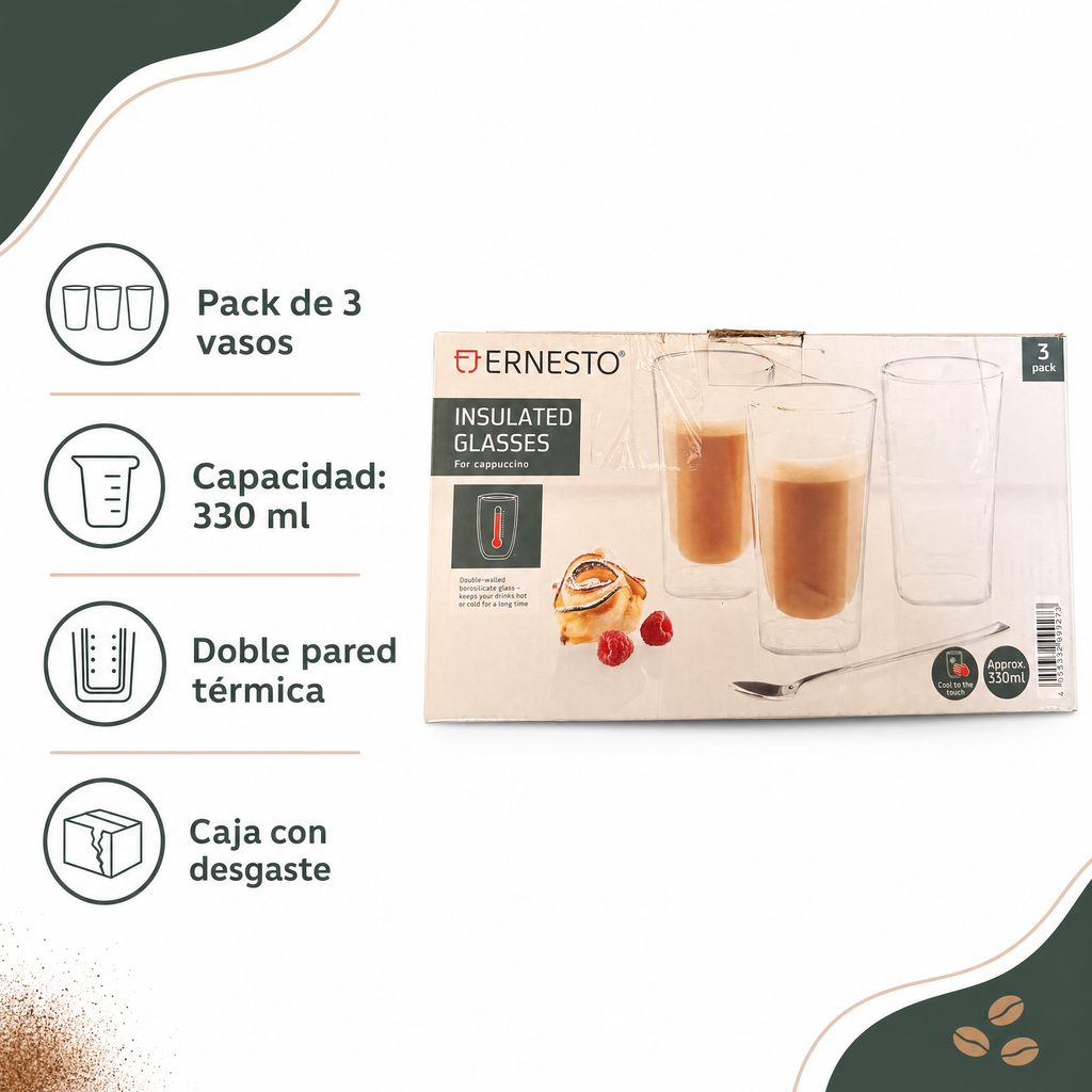 Ernesto Pack de 3 Vasos Térmicos para Cappuccino 330 ml