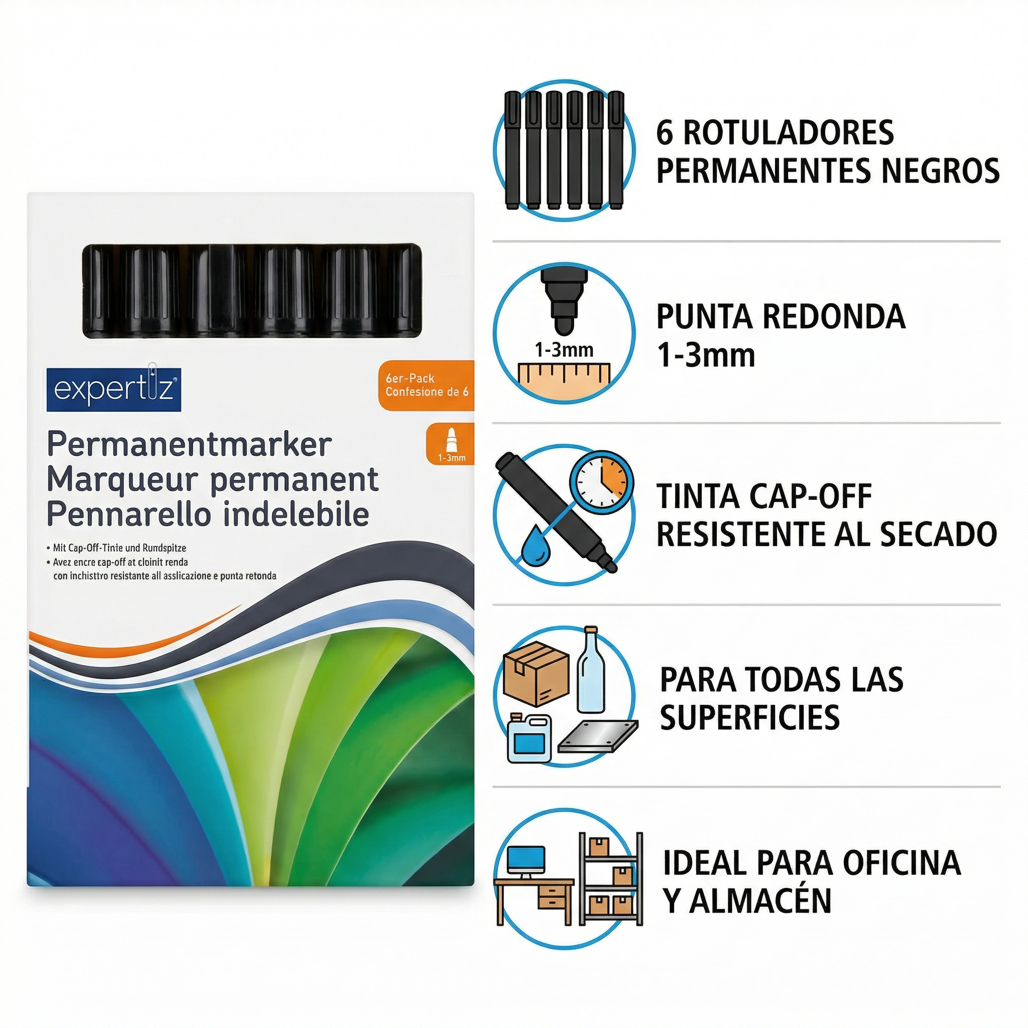 Rotuladores Permanentes Negros Expertiz Pack 6 uds