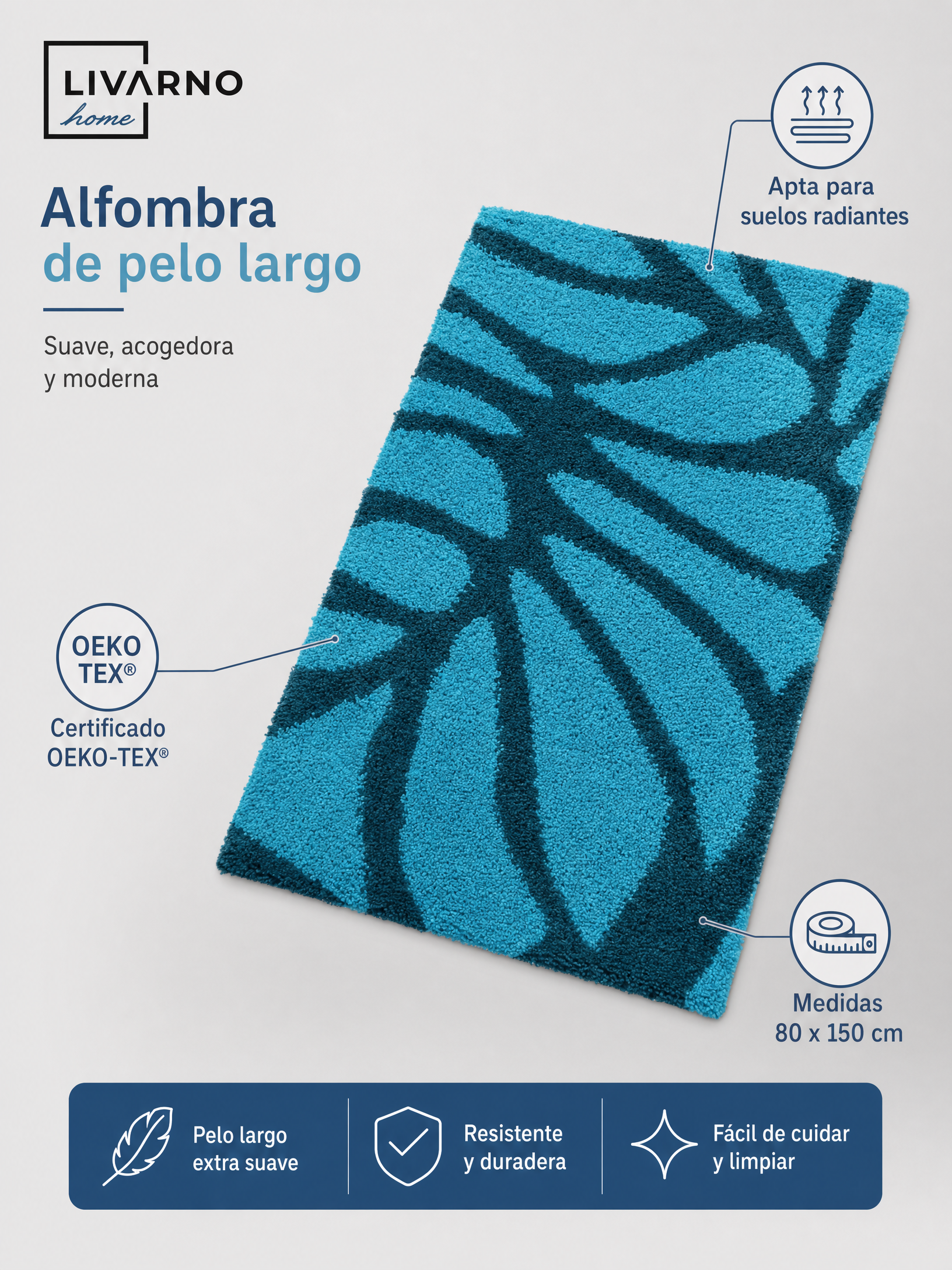 Livarno Home Alfombra 80 x 150 cm de polipropileno apta para suelos radiantes