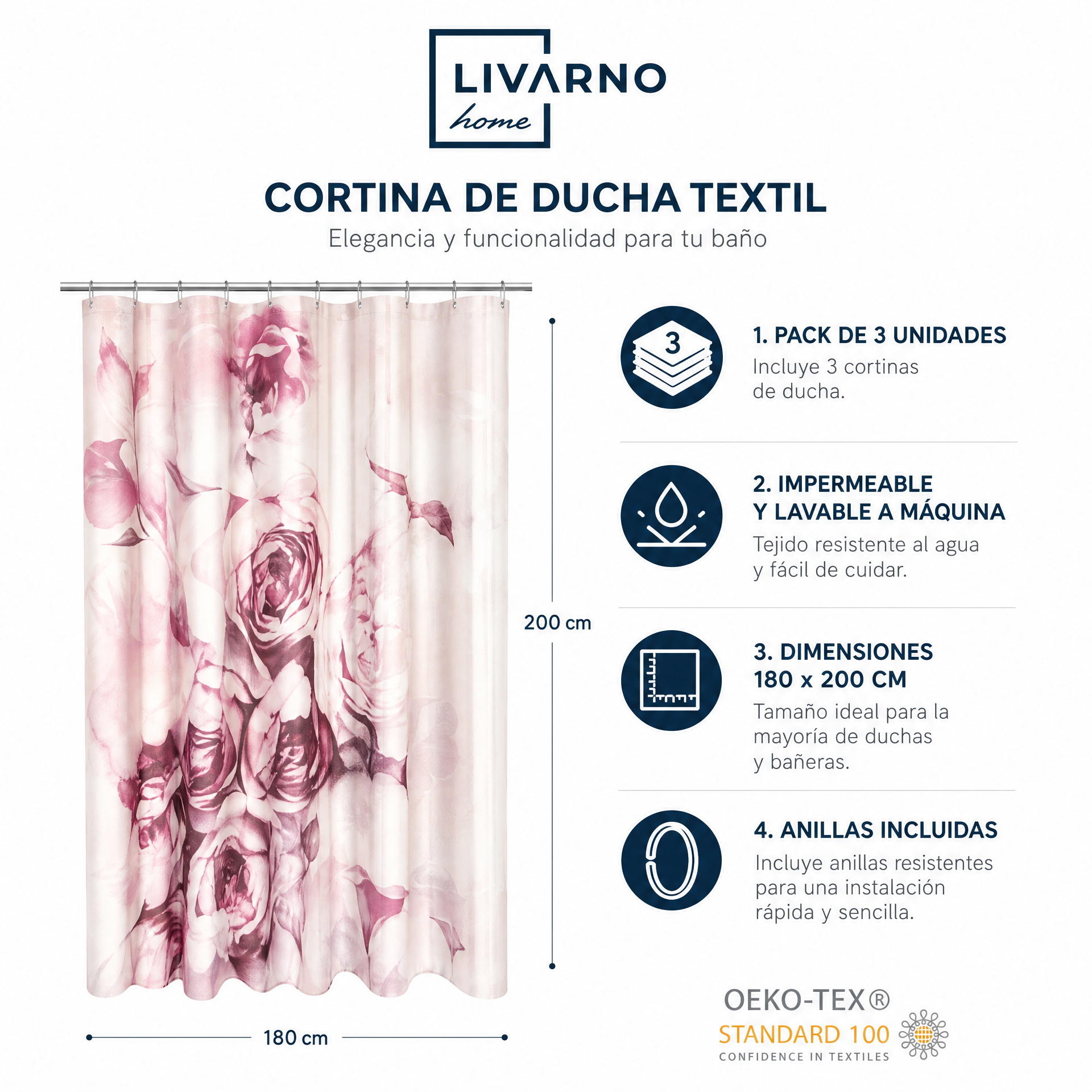 Livarno Home Cortina Ducha Textil Pack 3