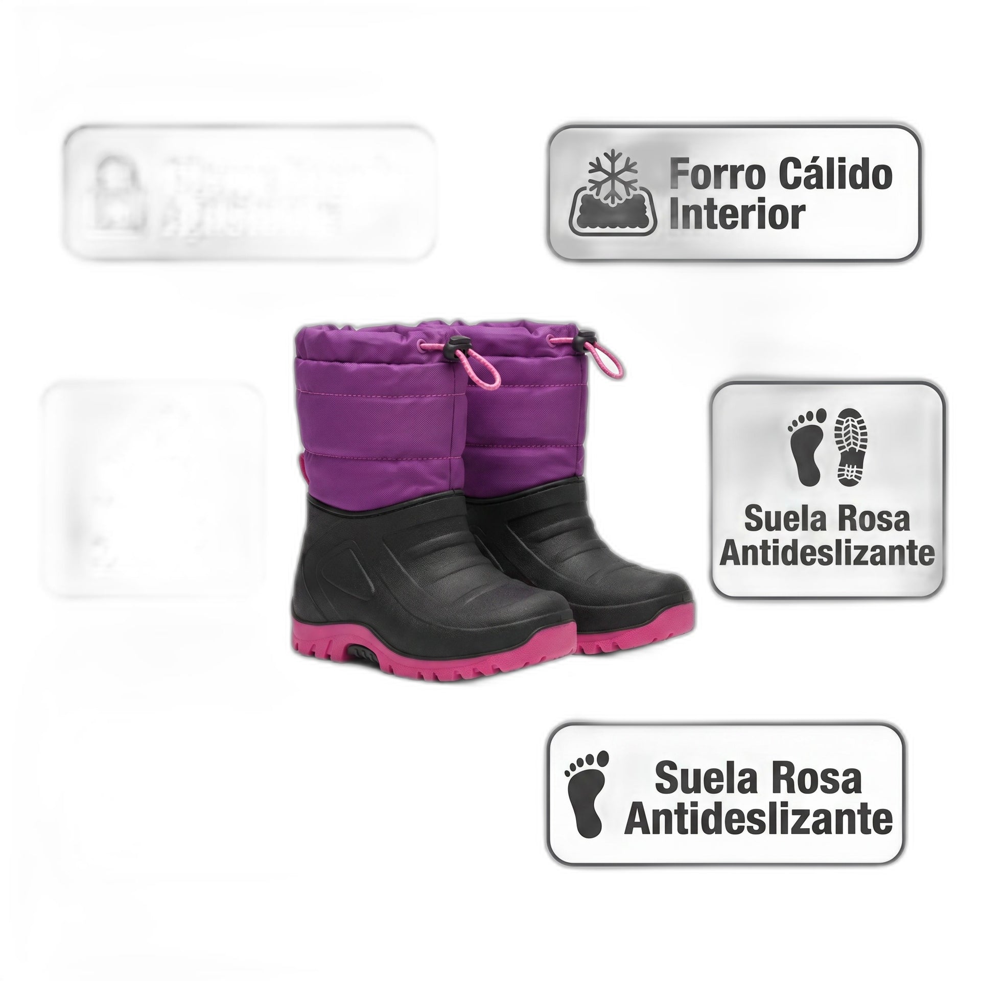 Botas de Nieve Infantiles Morado/Rosa — Cordón Toggle