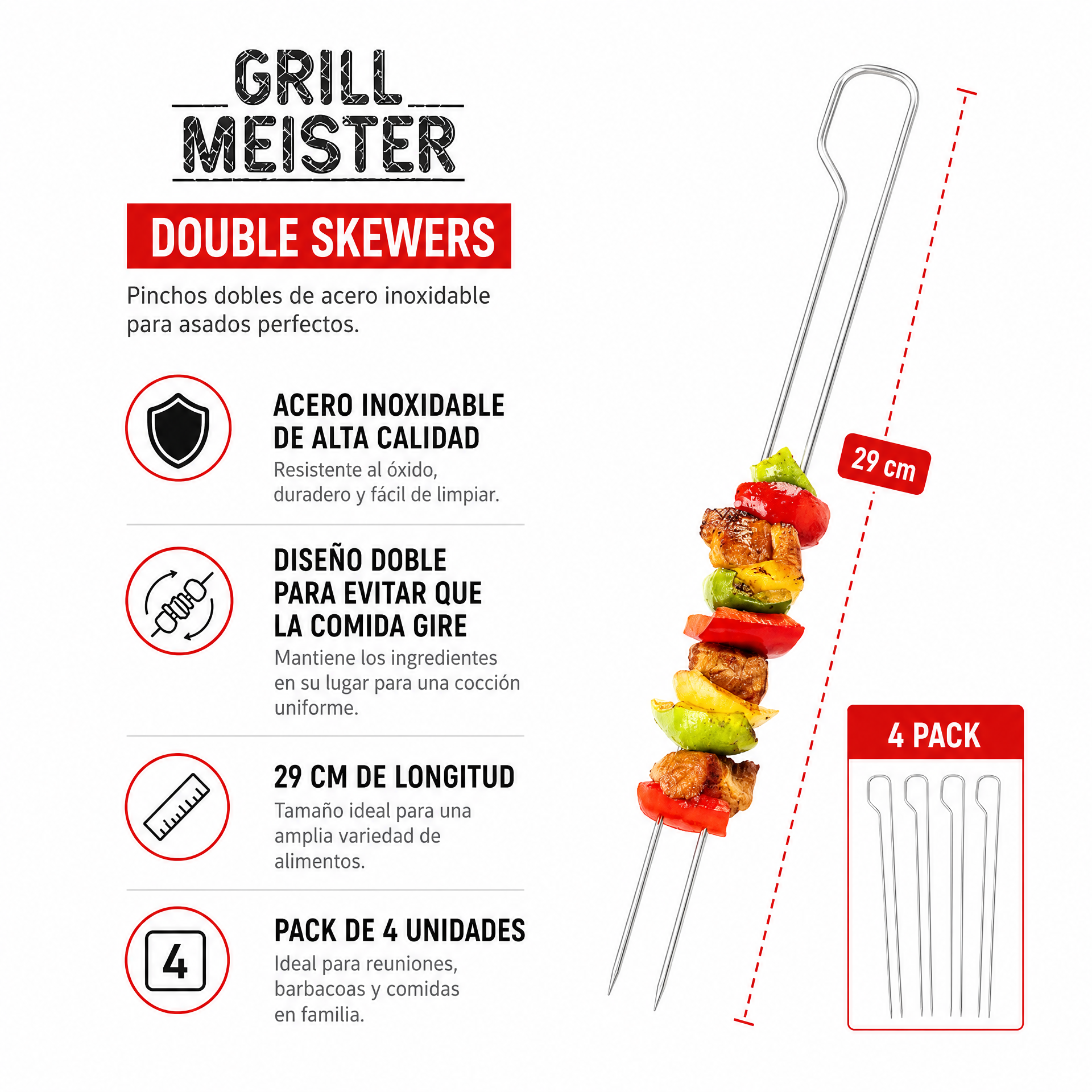 Grillmeister Brochetas Dobles Acero Inoxidable