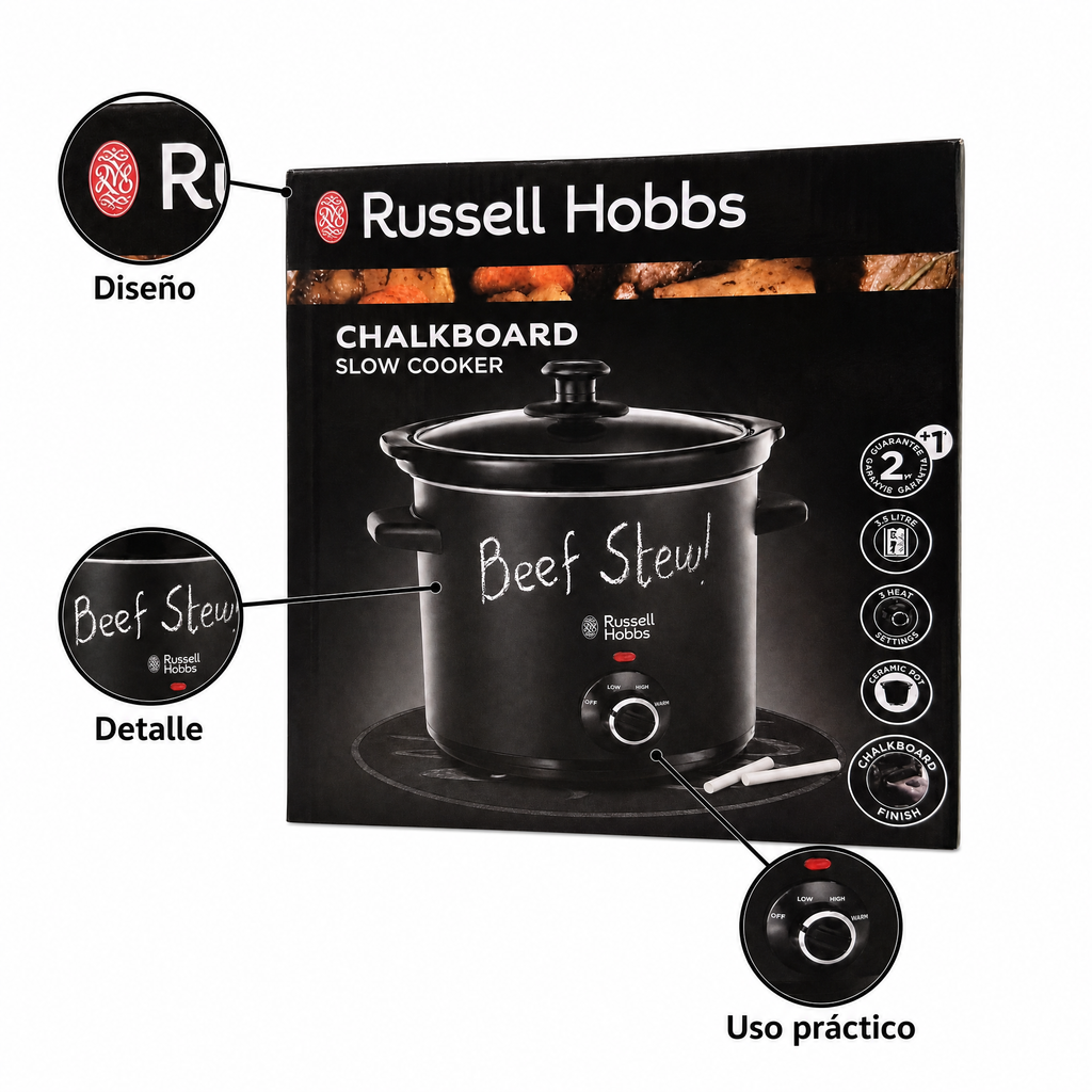 Russell Hobbs Olla de cocción lenta Chalkboard acabado pizarra negro mate