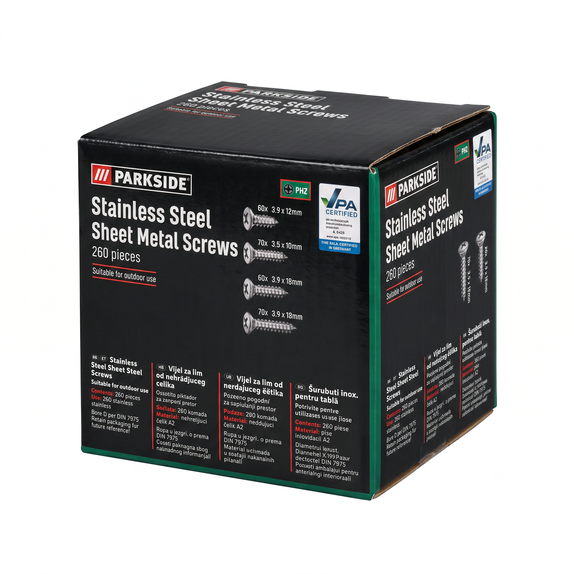 Parkside Tornillos de Acero Inoxidable para Chapa 260 Piezas